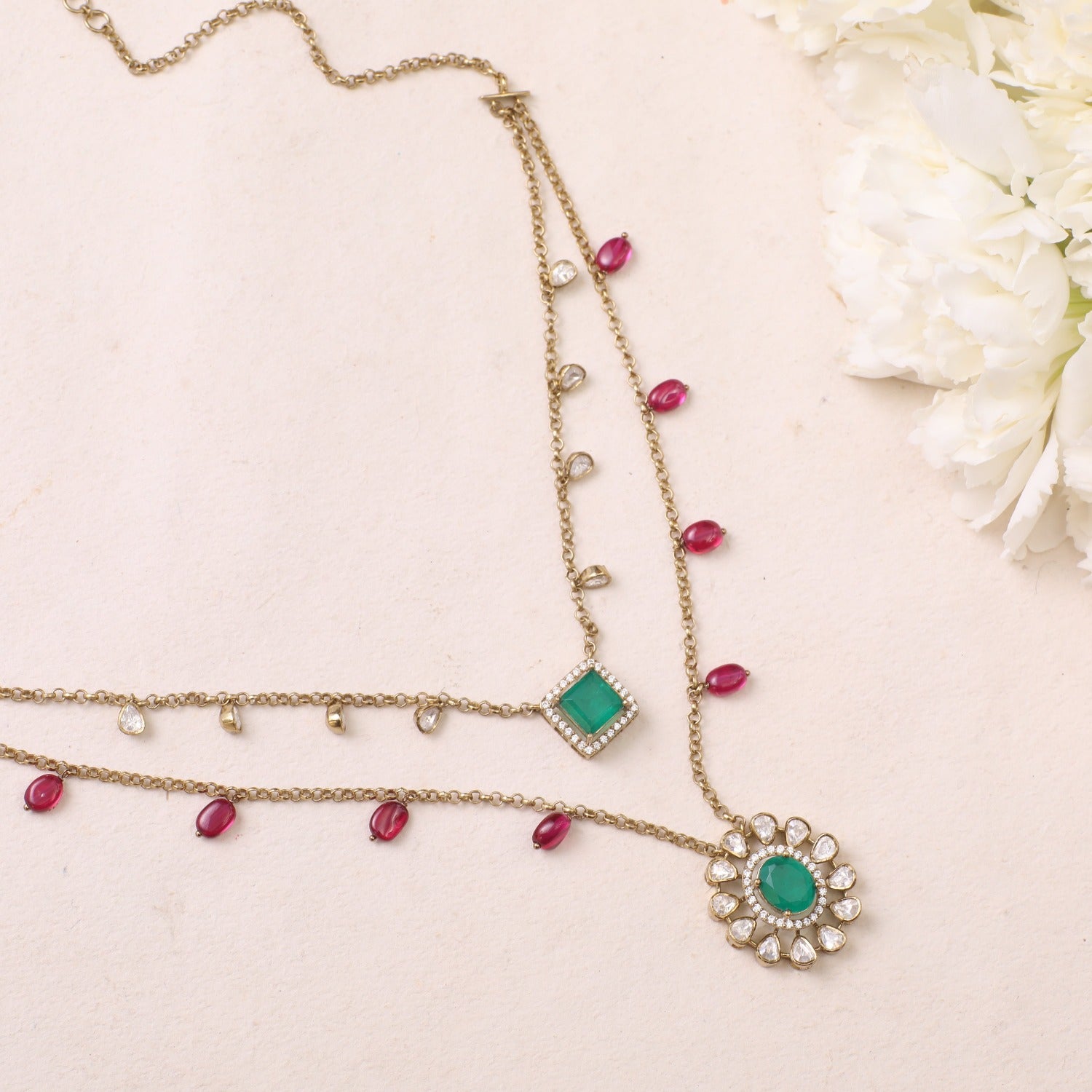 Necklace Aarzoo Moissanites and Gemstone Silver Layered Necklace