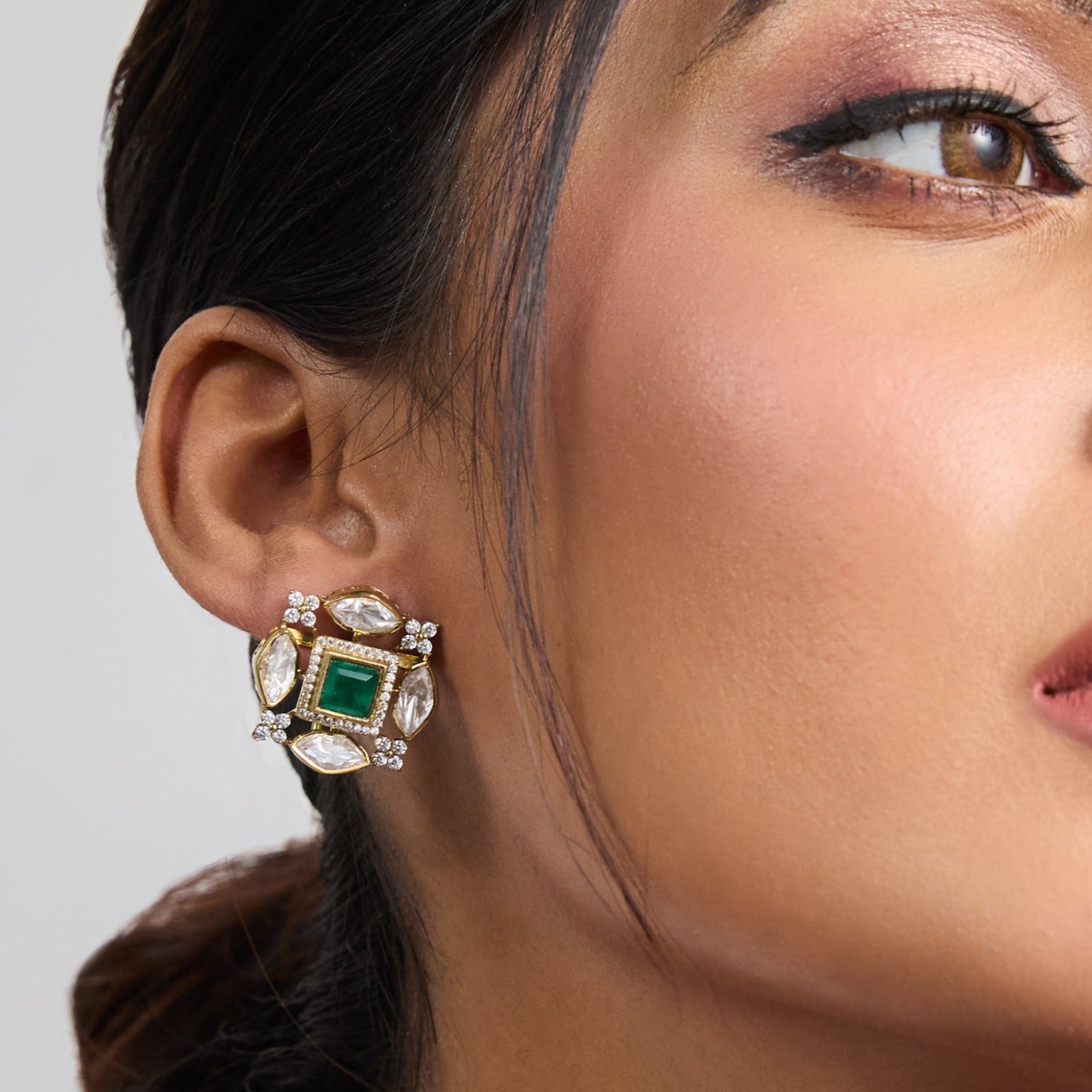 Earrings Gauhar Moissanites and Gemstone Silver Stud Earrings