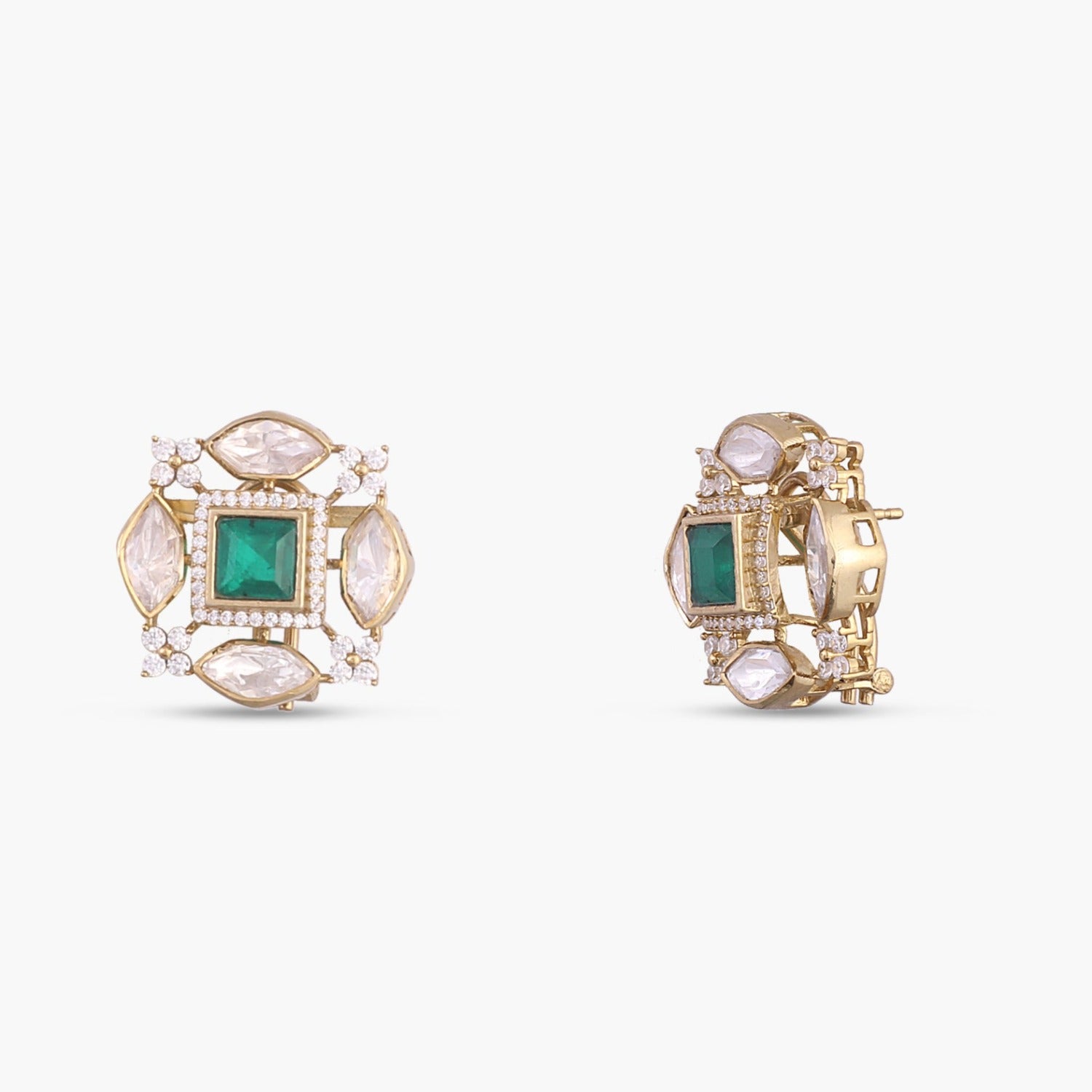 Gauhar Moissanites and Gemstone Silver Stud Earrings