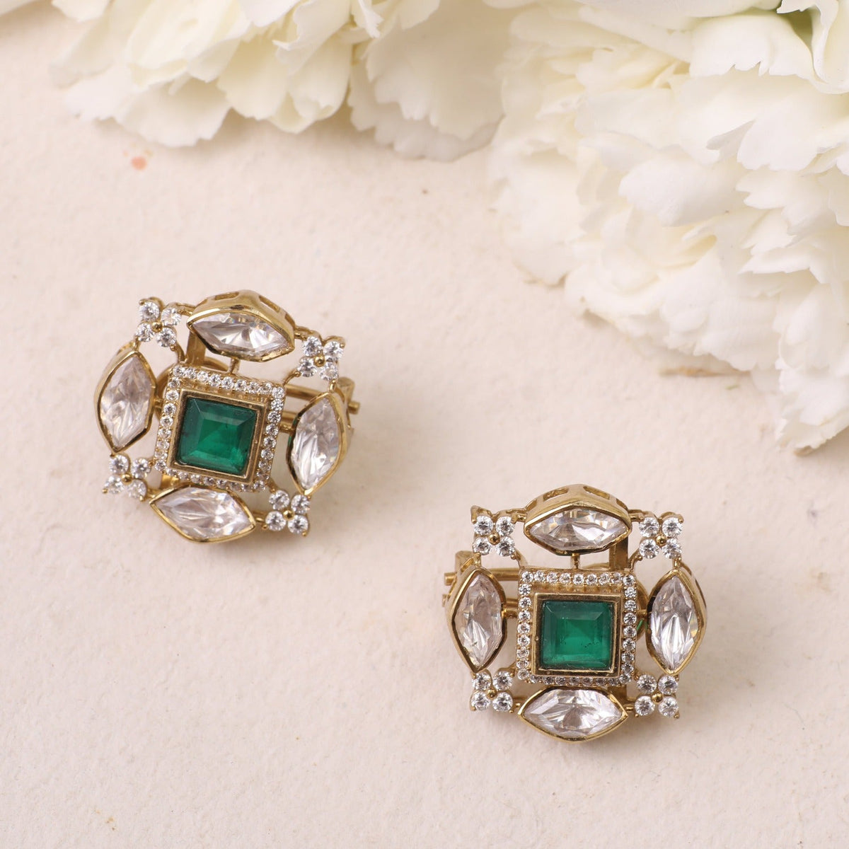 Earrings Gauhar Moissanites and Gemstone Silver Stud Earrings