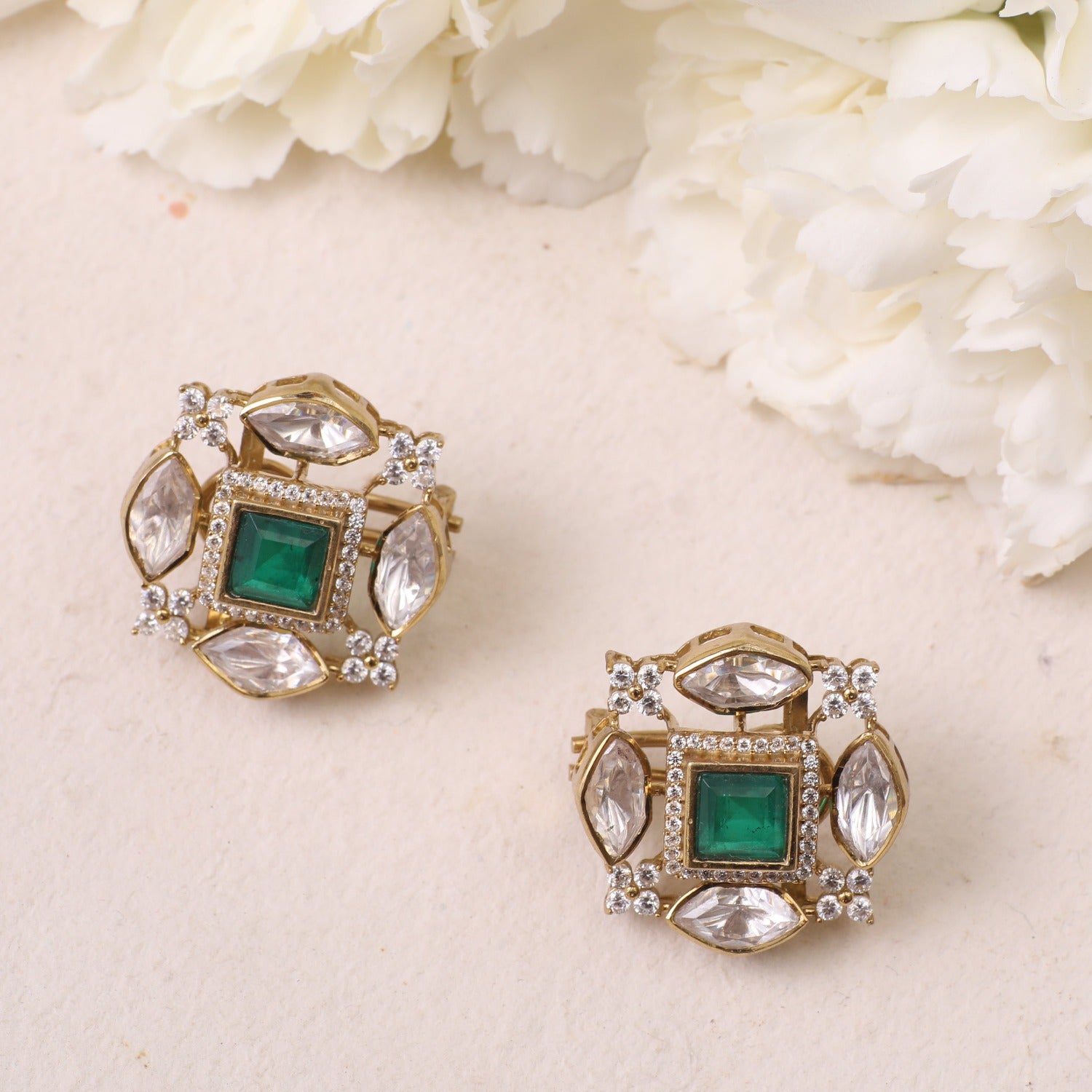 Earrings Gauhar Moissanites and Gemstone Silver Stud Earrings