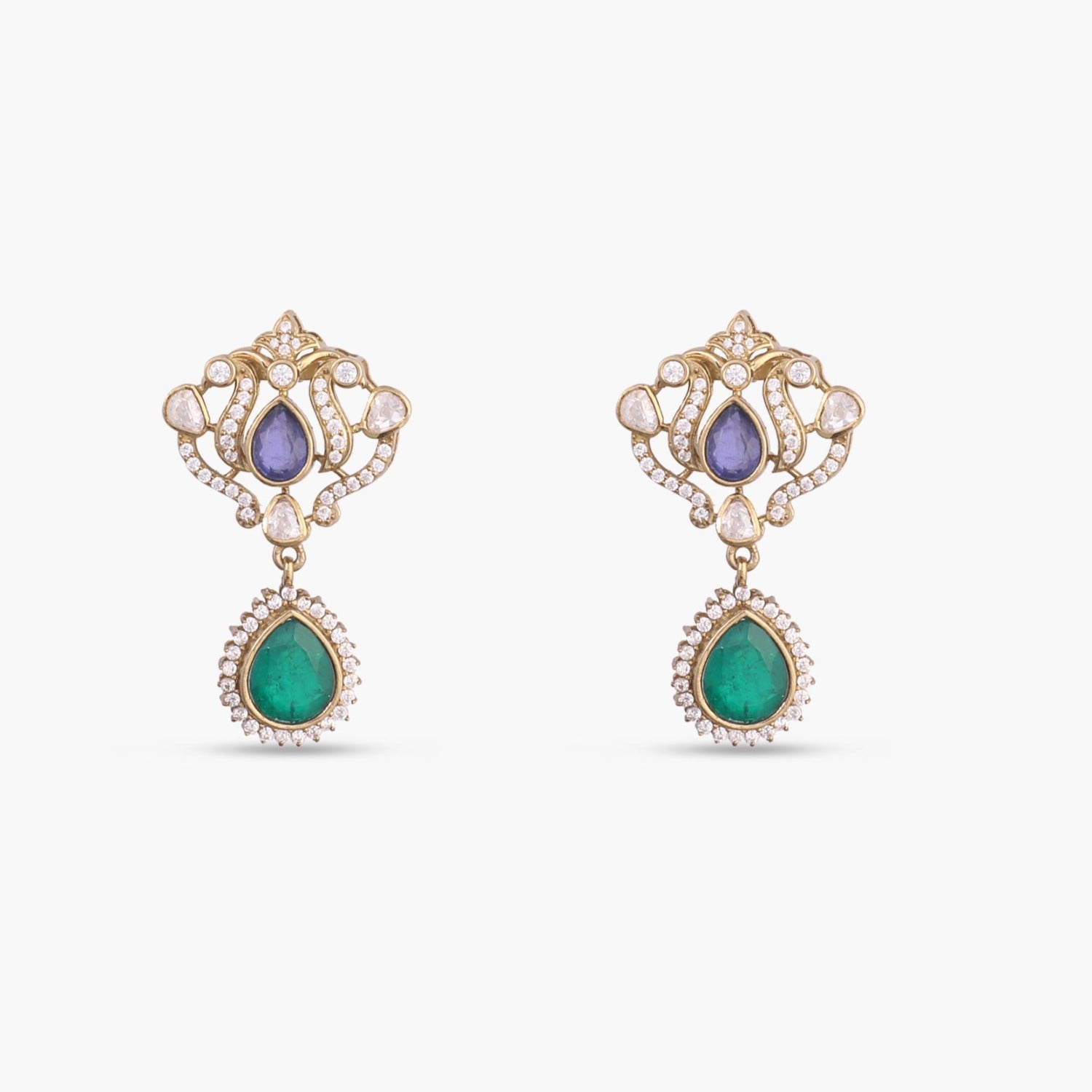 Earrings Mahnoor Moissanite and Gemstone Silver Drop Earrings