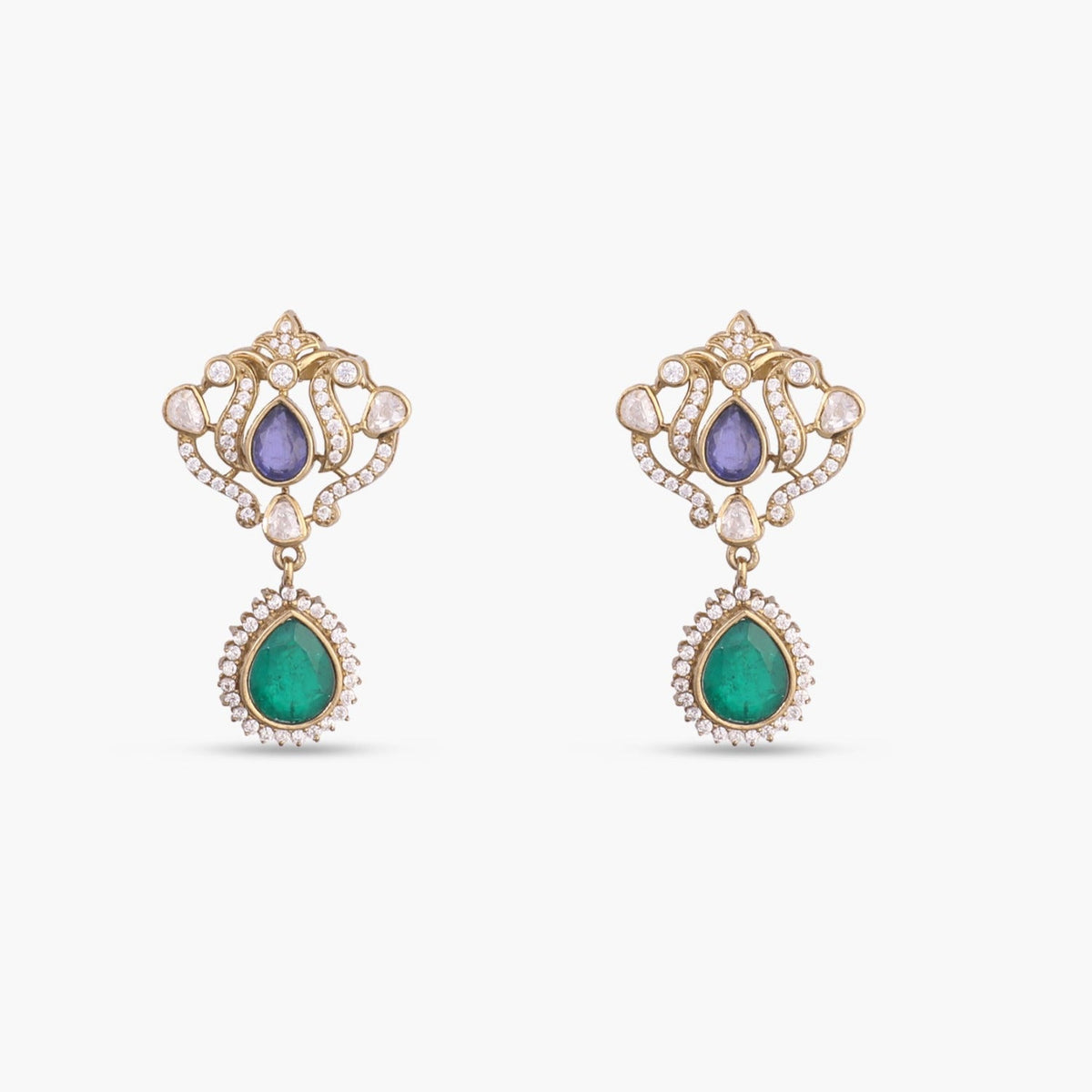 Earrings Mahnoor Moissanite and Gemstone Silver Drop Earrings