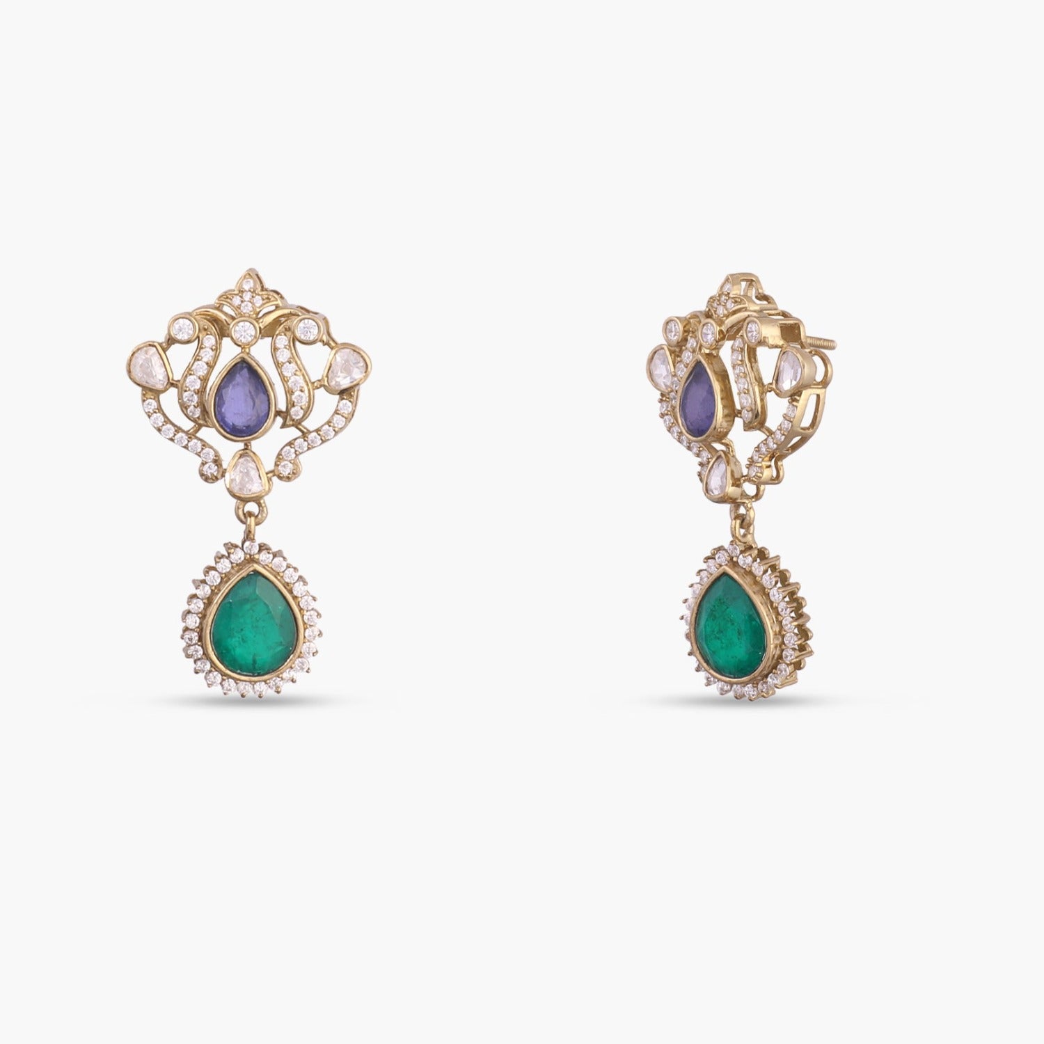 Mahnoor Moissanite and Gemstone Silver Drop Earrings