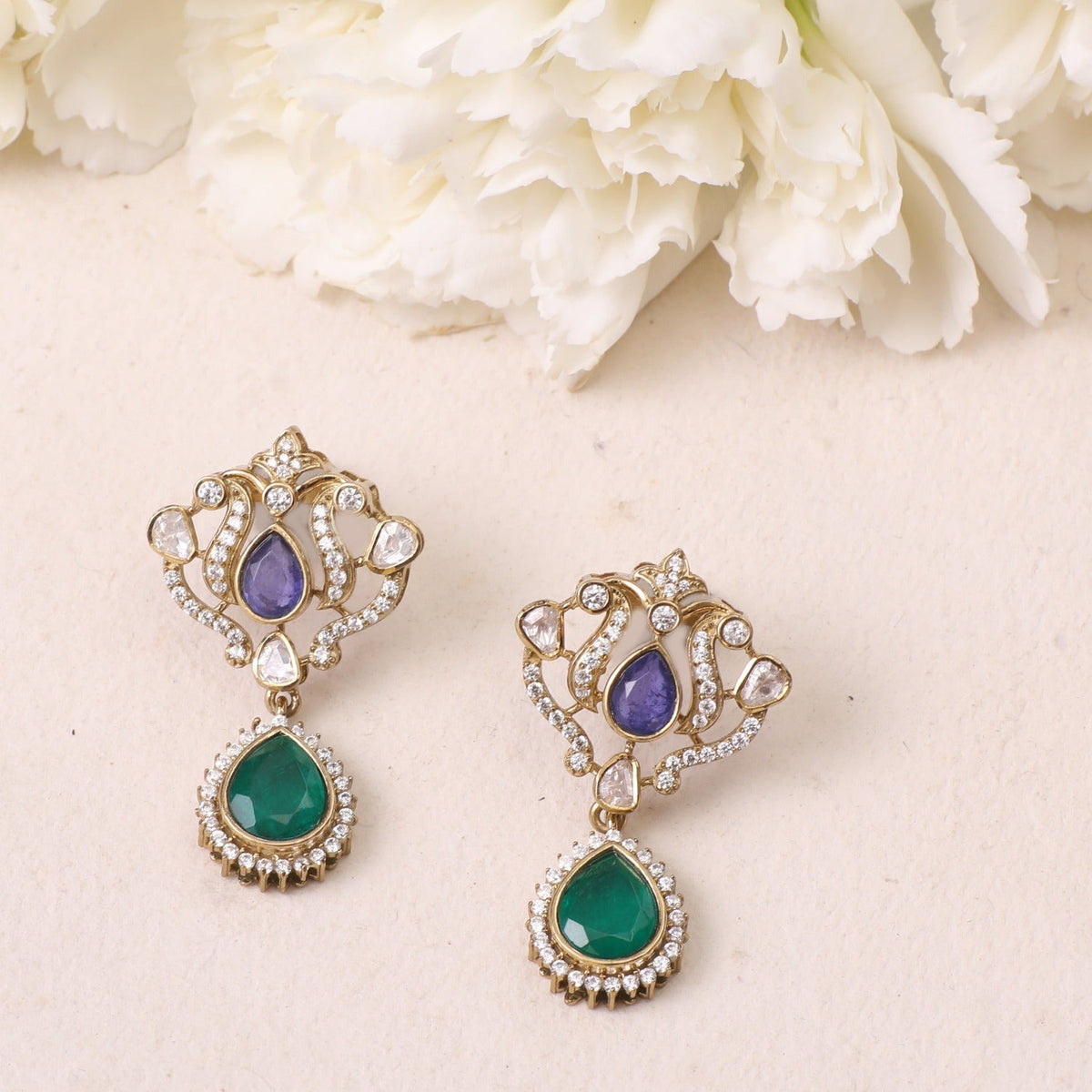 Earrings Mahnoor Moissanite and Gemstone Silver Drop Earrings