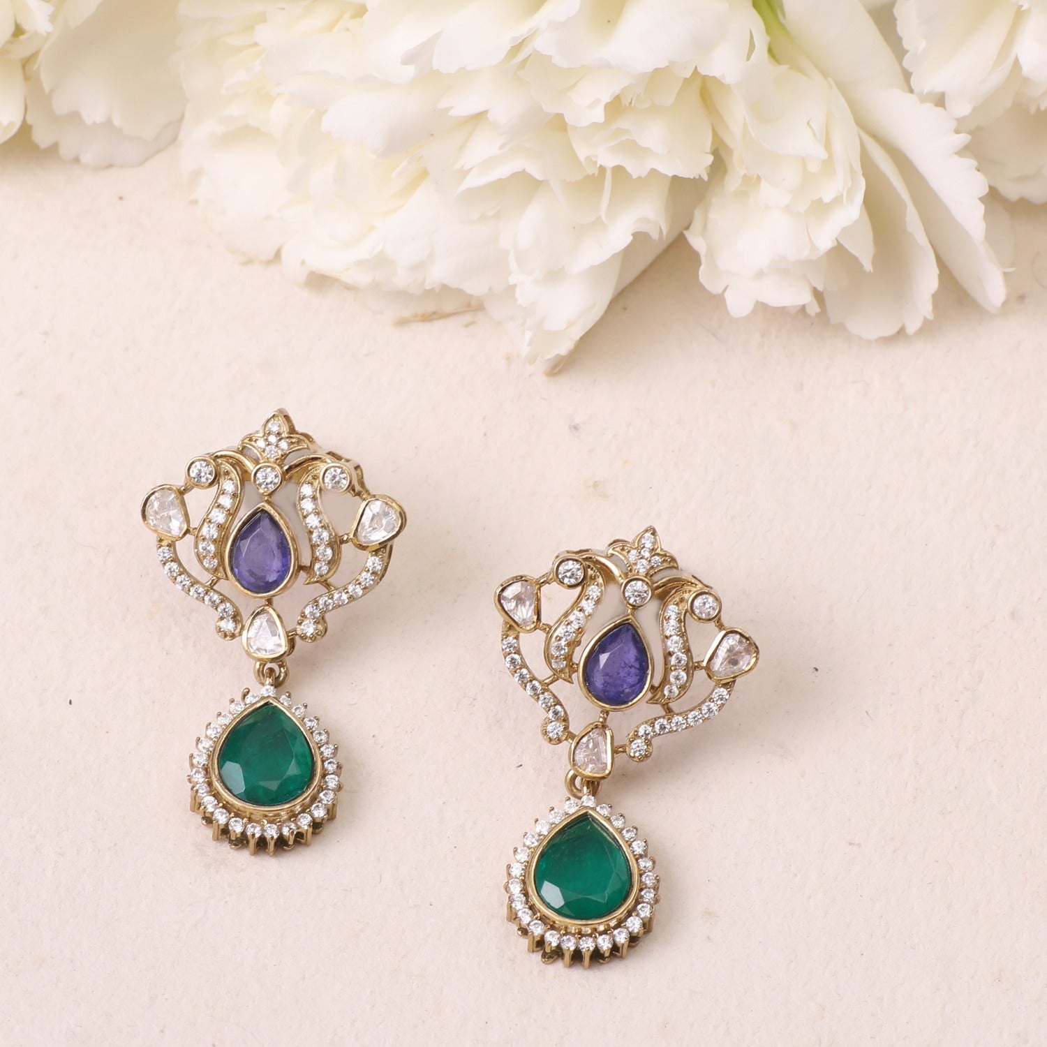 Earrings Mahnoor Moissanite and Gemstone Silver Drop Earrings