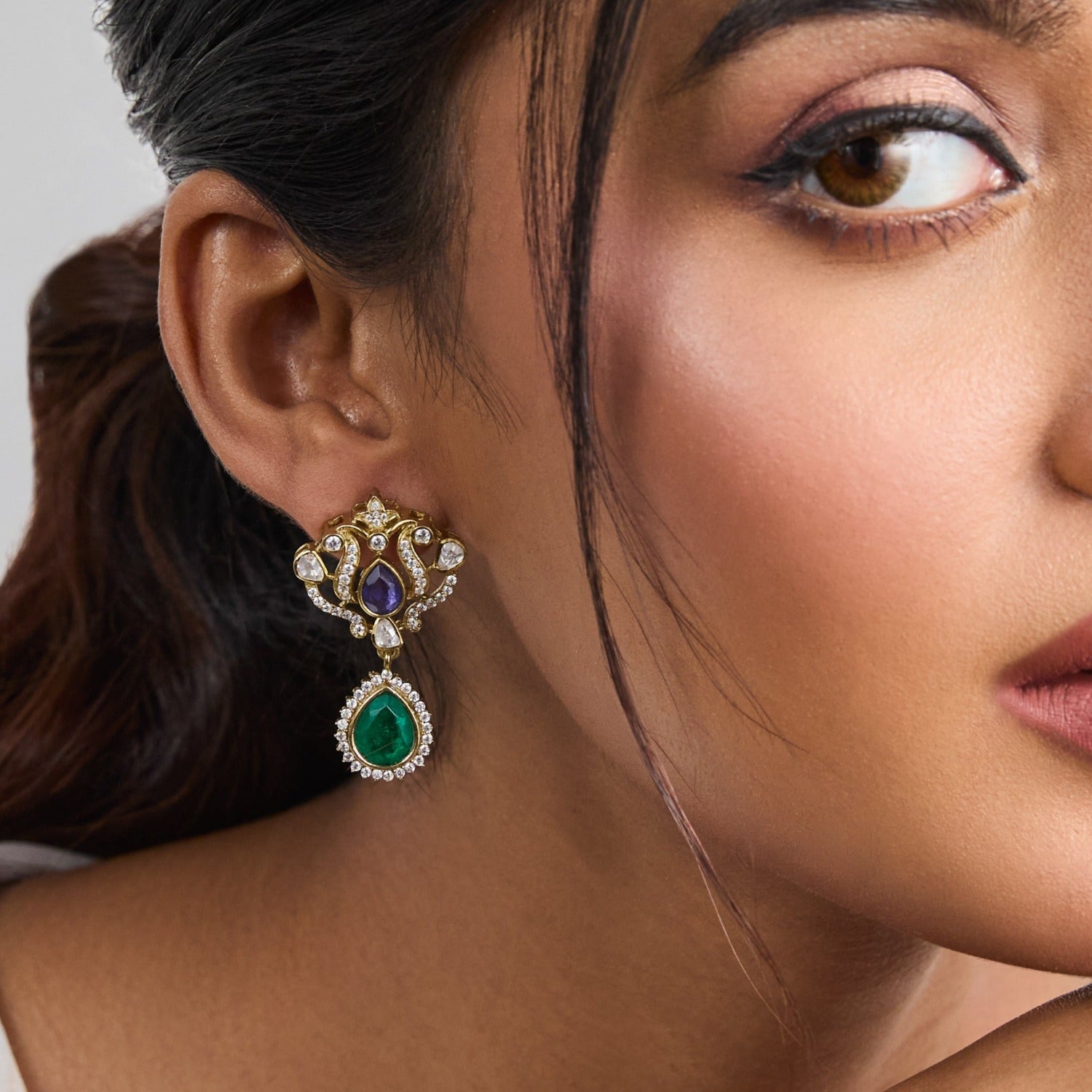 Earrings Mahnoor Moissanite and Gemstone Silver Drop Earrings