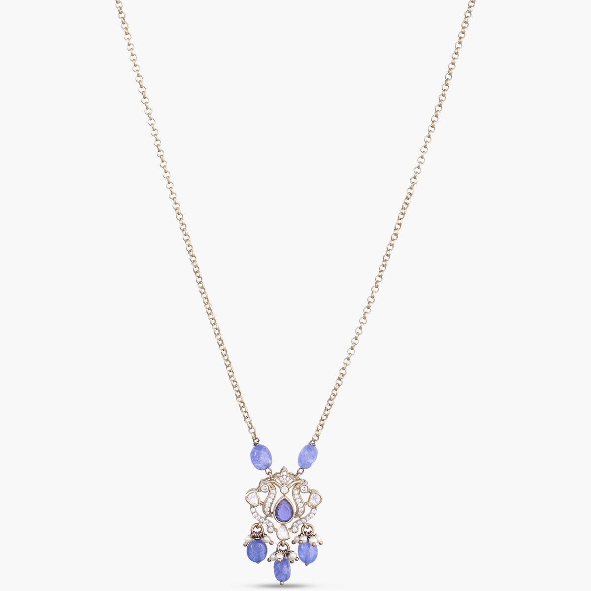 Sahar Moissanites and Gemstone Silver Pendant Necklace