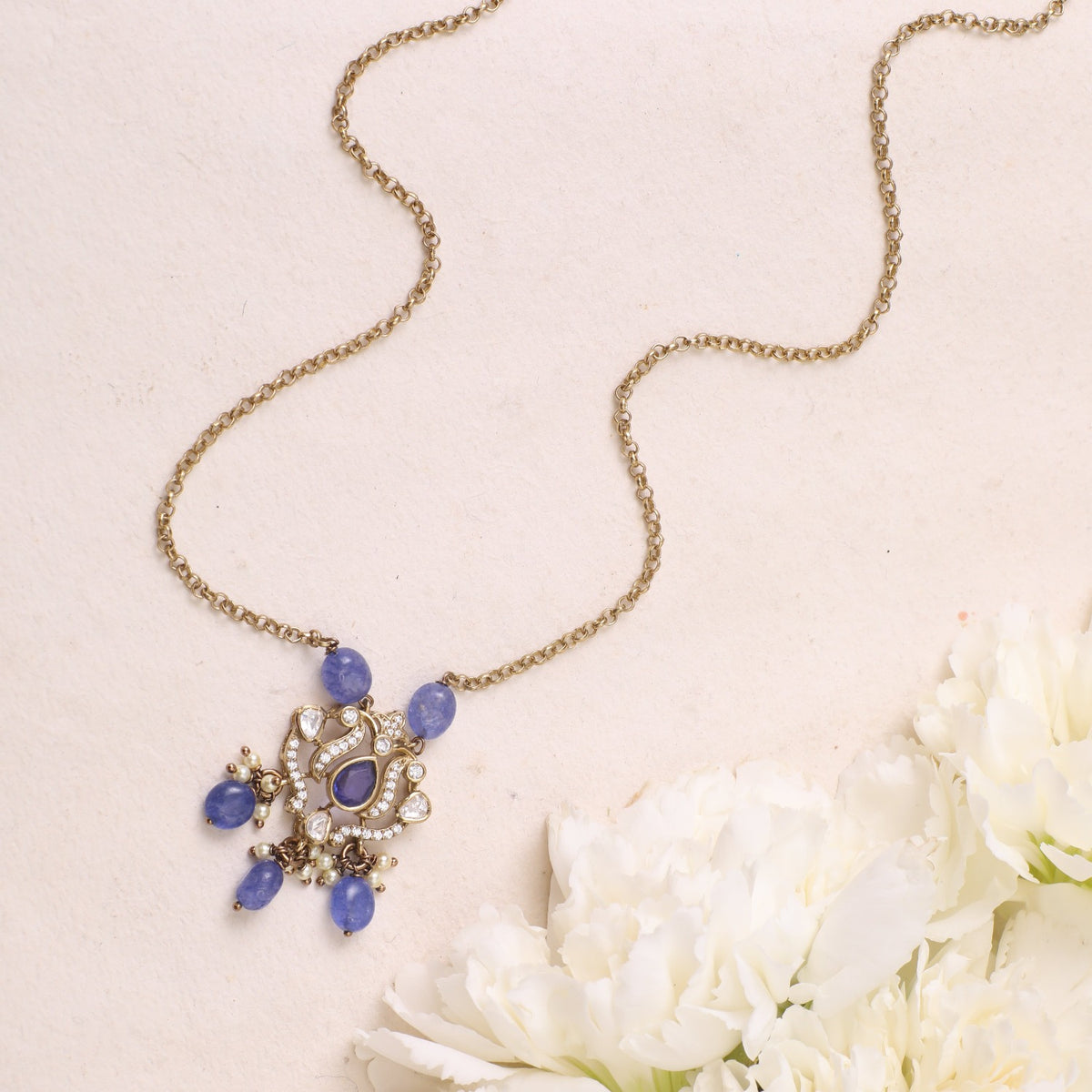 Sahar Moissanites and Gemstone Silver Pendant Necklace