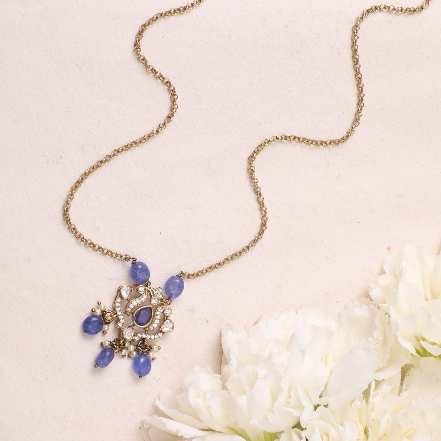 Sahar Moissanites and Gemstone Silver Pendant Necklace