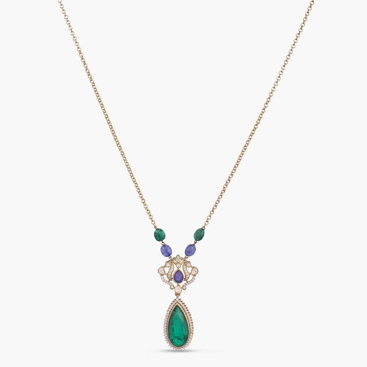 Zainab Moissanite and Gemstone Silver Pendant Necklace