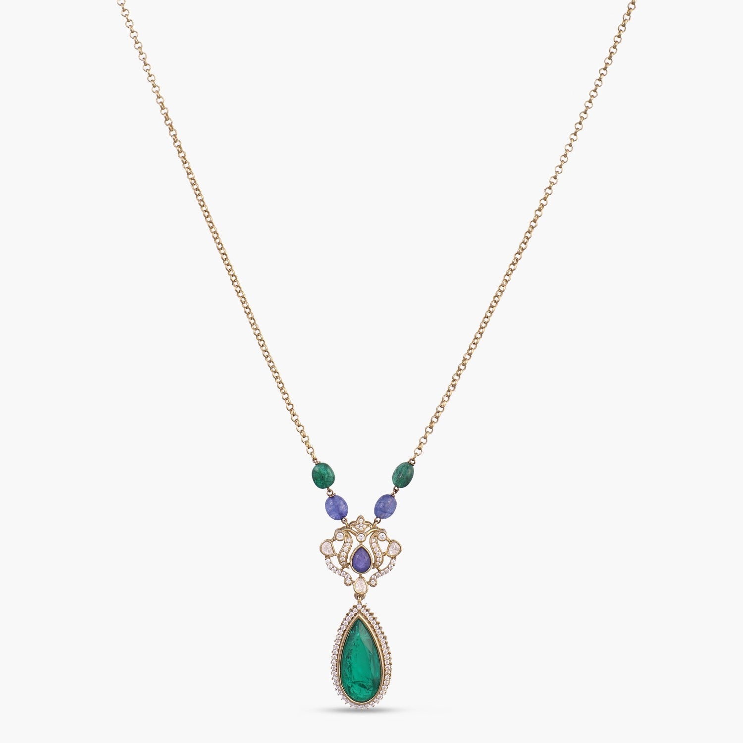 Pendants Zainab Moissanite and Gemstone Silver Pendant Necklace