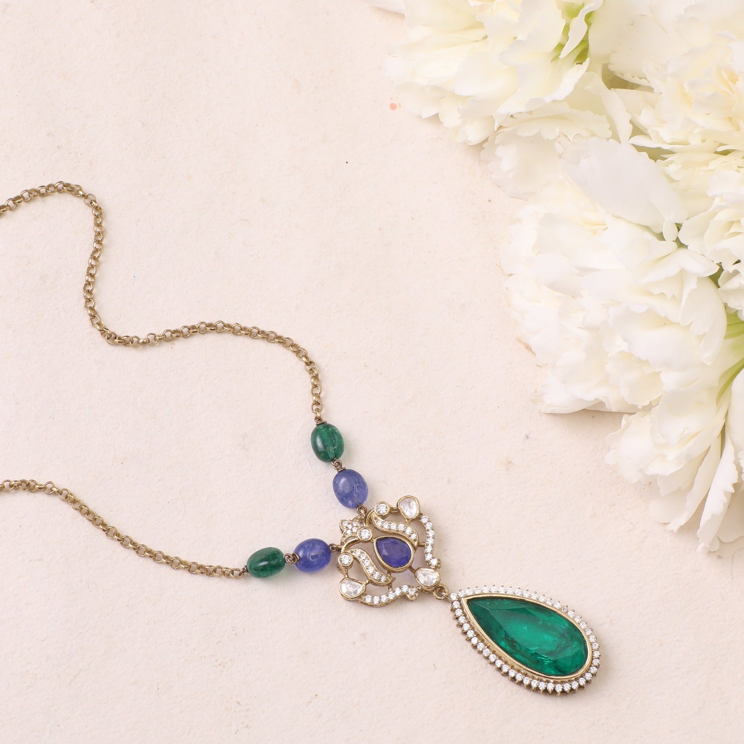 Pendants Zainab Moissanite and Gemstone Silver Pendant Necklace