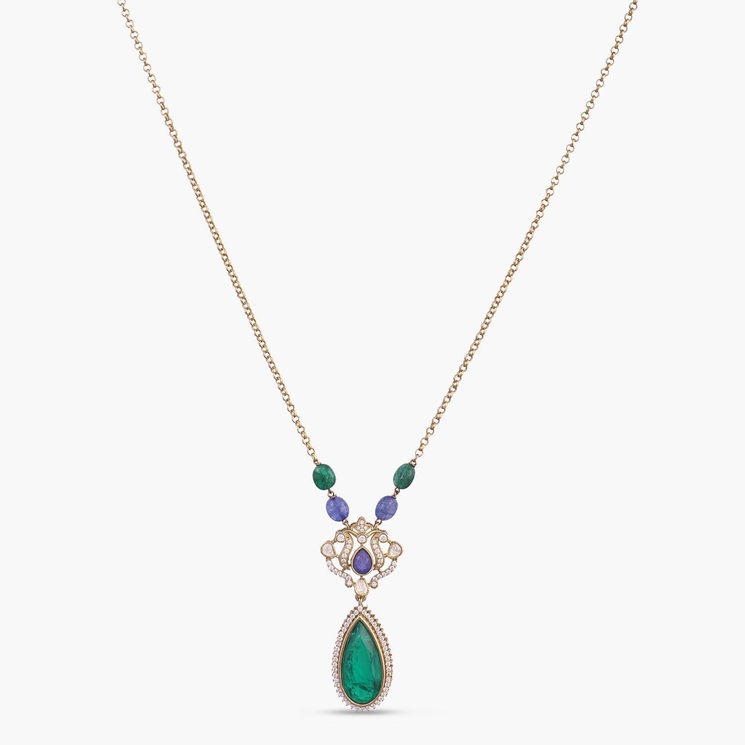Zainab Moissanite and Gemstone Silver Pendant Necklace