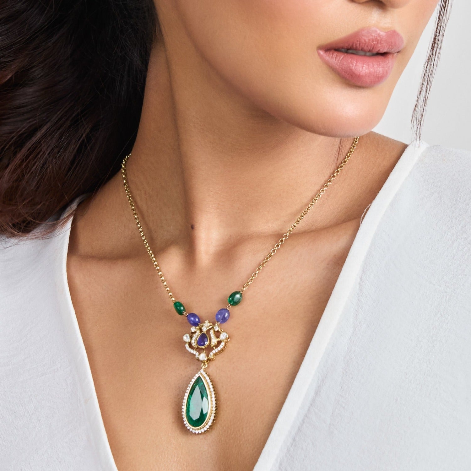 Pendants Zainab Moissanite and Gemstone Silver Pendant Necklace