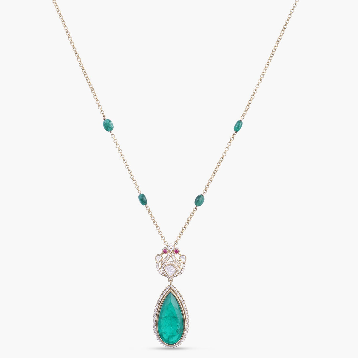 Aiza Moissanite and Gemstone Silver Pendant Necklace