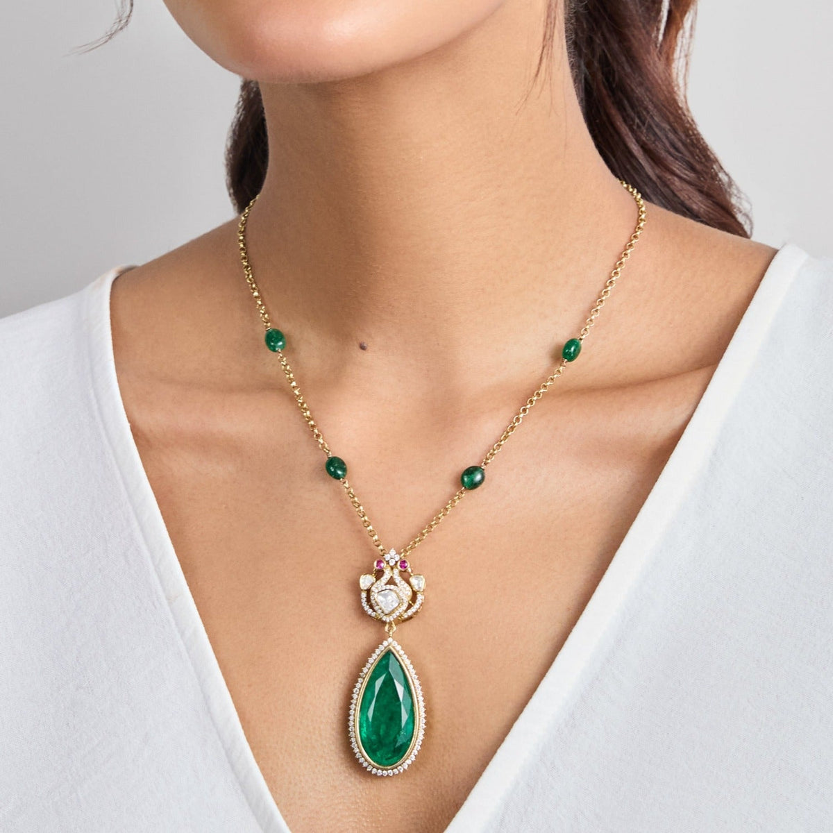 Pendants Aiza Moissanite and Gemstone Silver Pendant Necklace