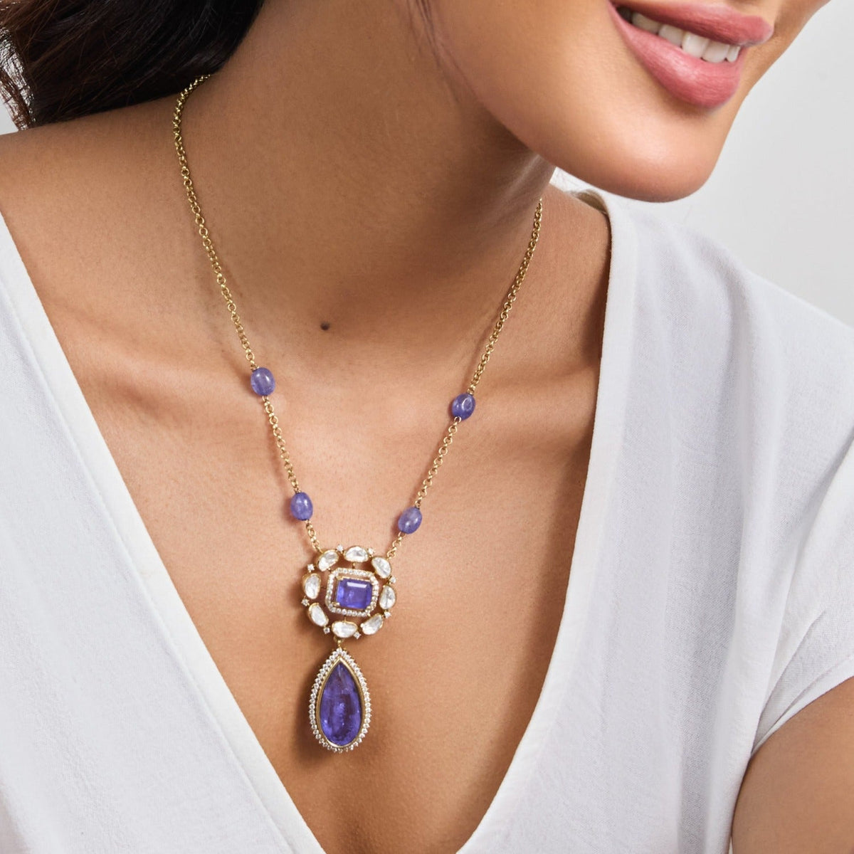 Pendants Gulzar Moissanite and Gemstone Silver Pendant Necklace