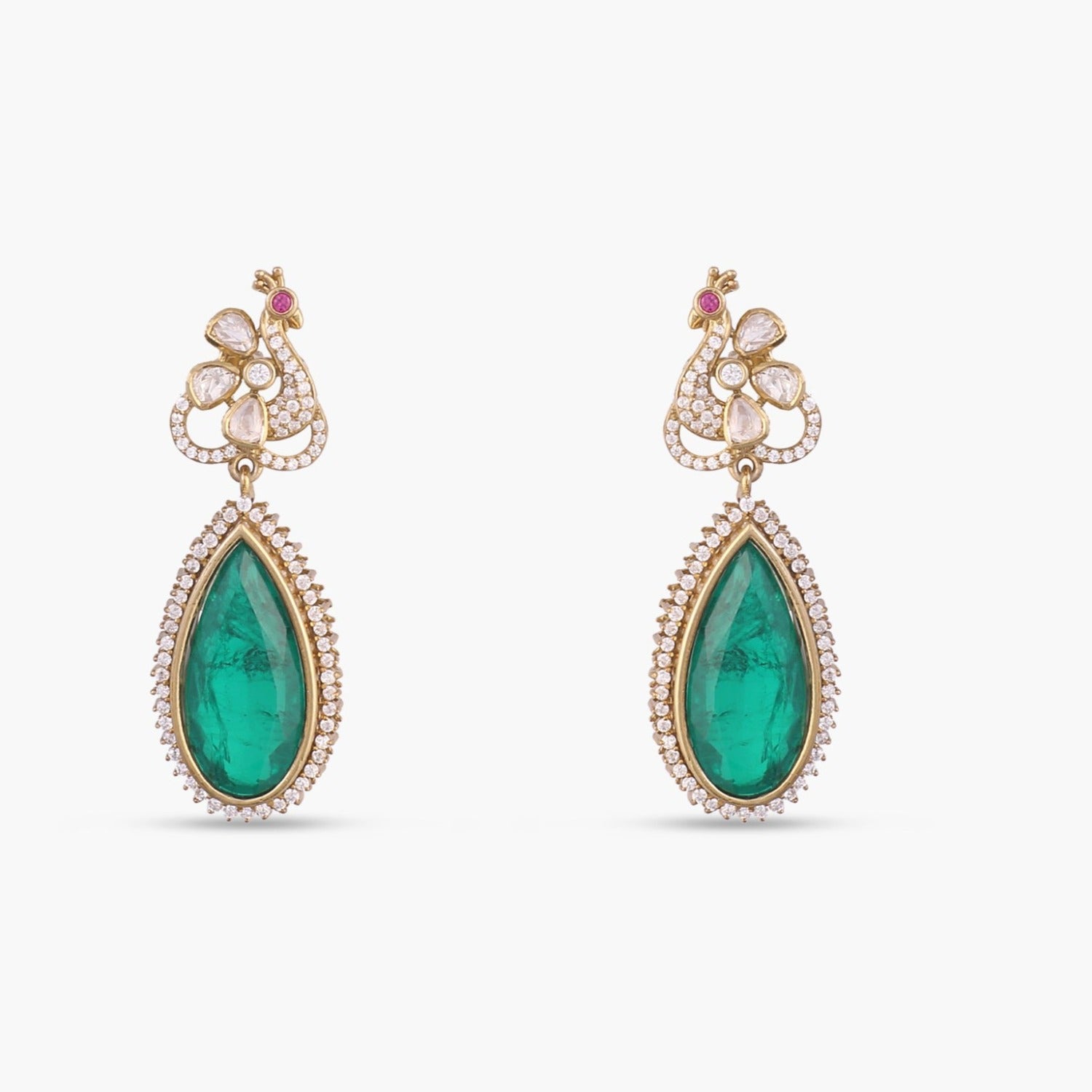 Ruhaan Moissanite and Gemstone Silver Drop Earrings