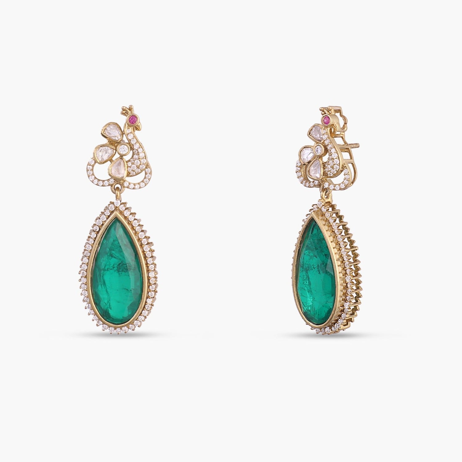 Ruhaan Moissanite and Gemstone Silver Drop Earrings