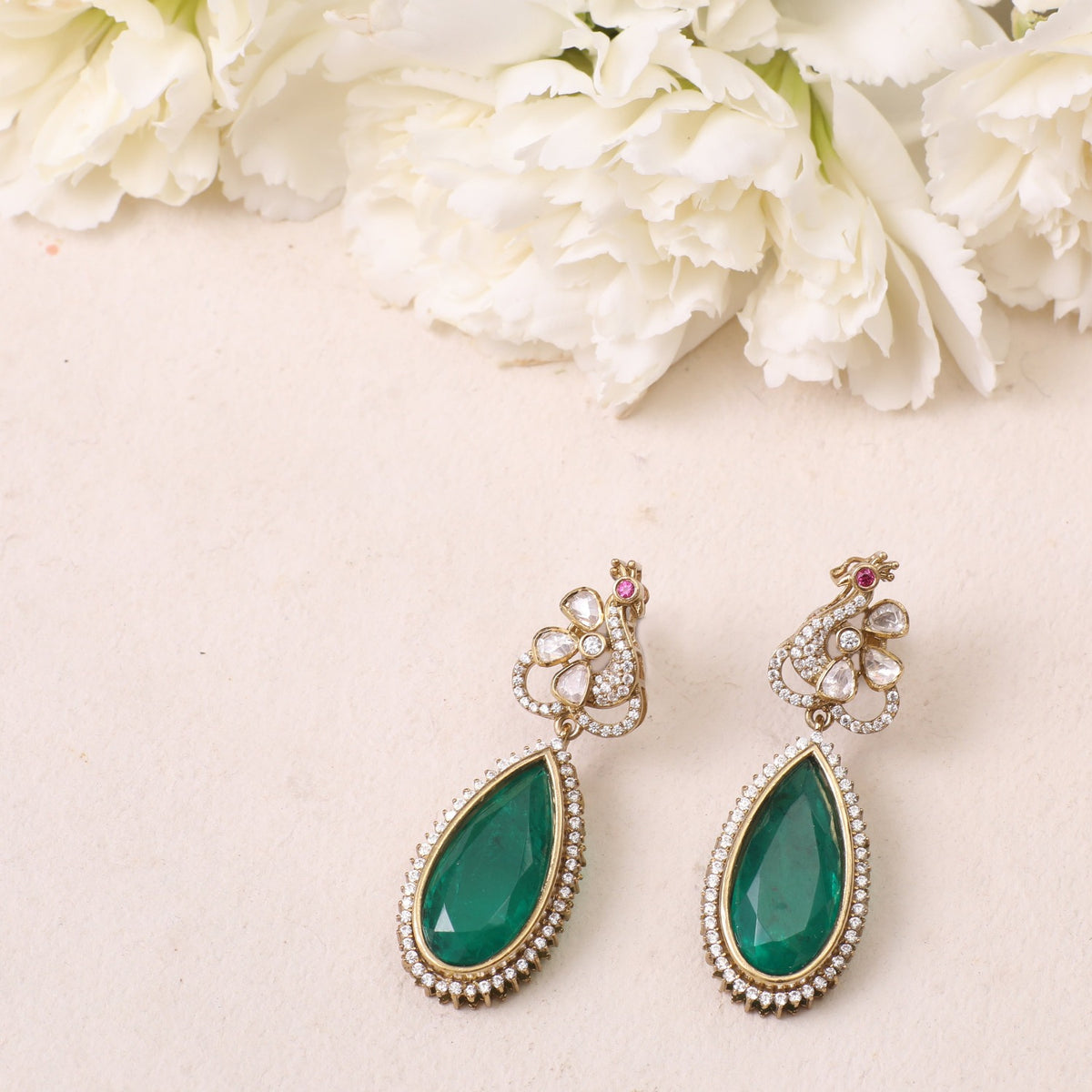 Ruhaan Moissanite and Gemstone Silver Drop Earrings