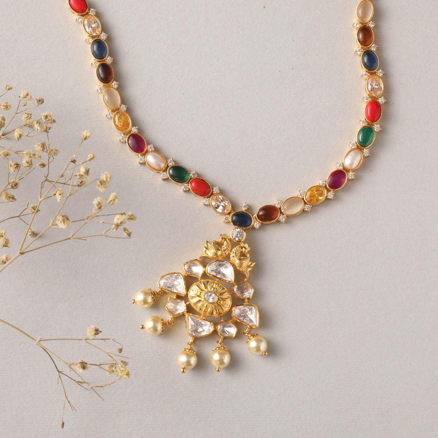 Buy Antique Gold Plated Kanya Navaratna Necklace Earring Set | Tarinika -  Tarinika India