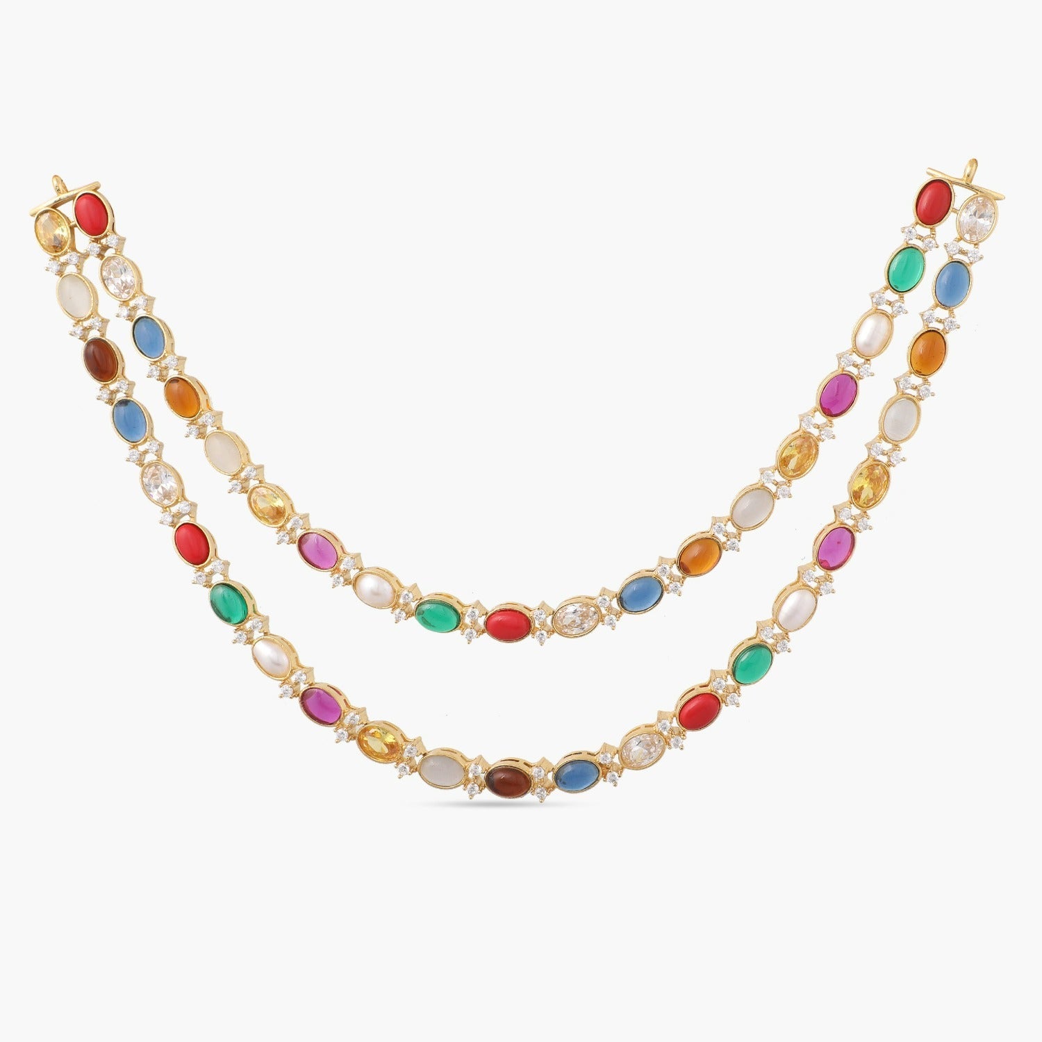 Necklaces Cosmic Navaratna Radiance Layered Silver Necklace