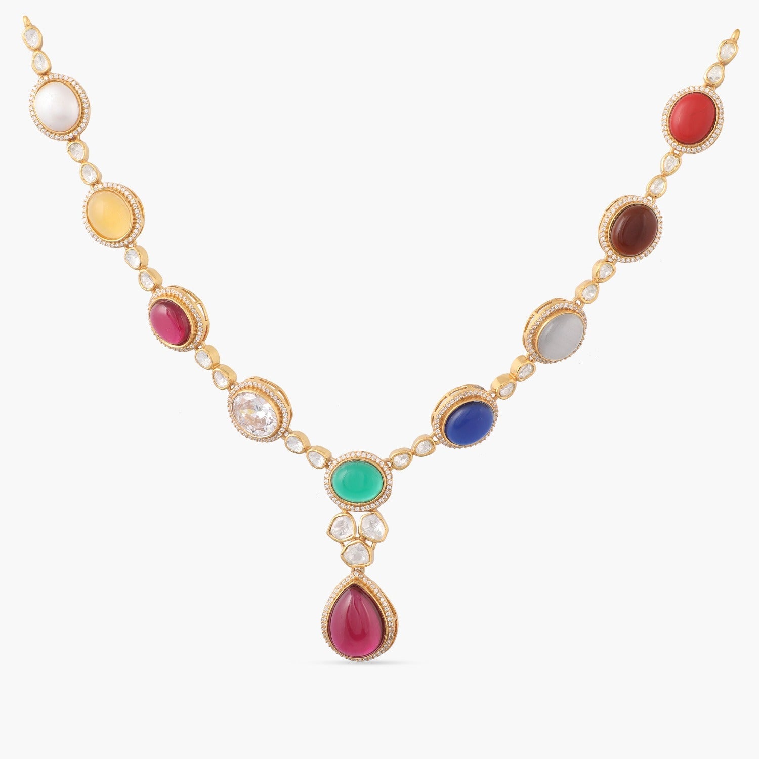 Necklaces Navaratna and Moissanites Brilliance Silver Necklace