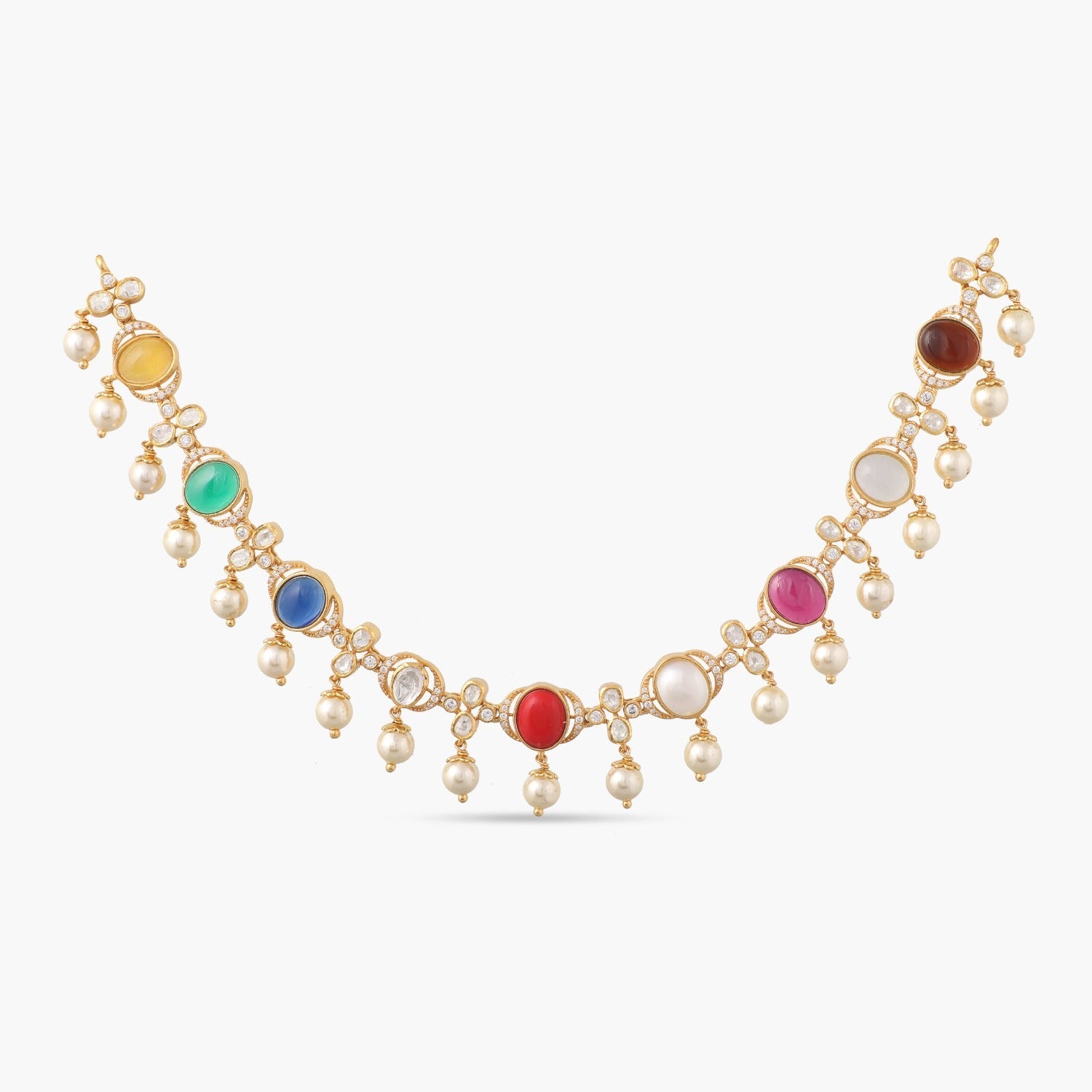Necklaces Navaratna and Pearl Elegance Silver Necklace