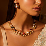 Necklaces Navaratna and Pearl Elegance Silver Necklace