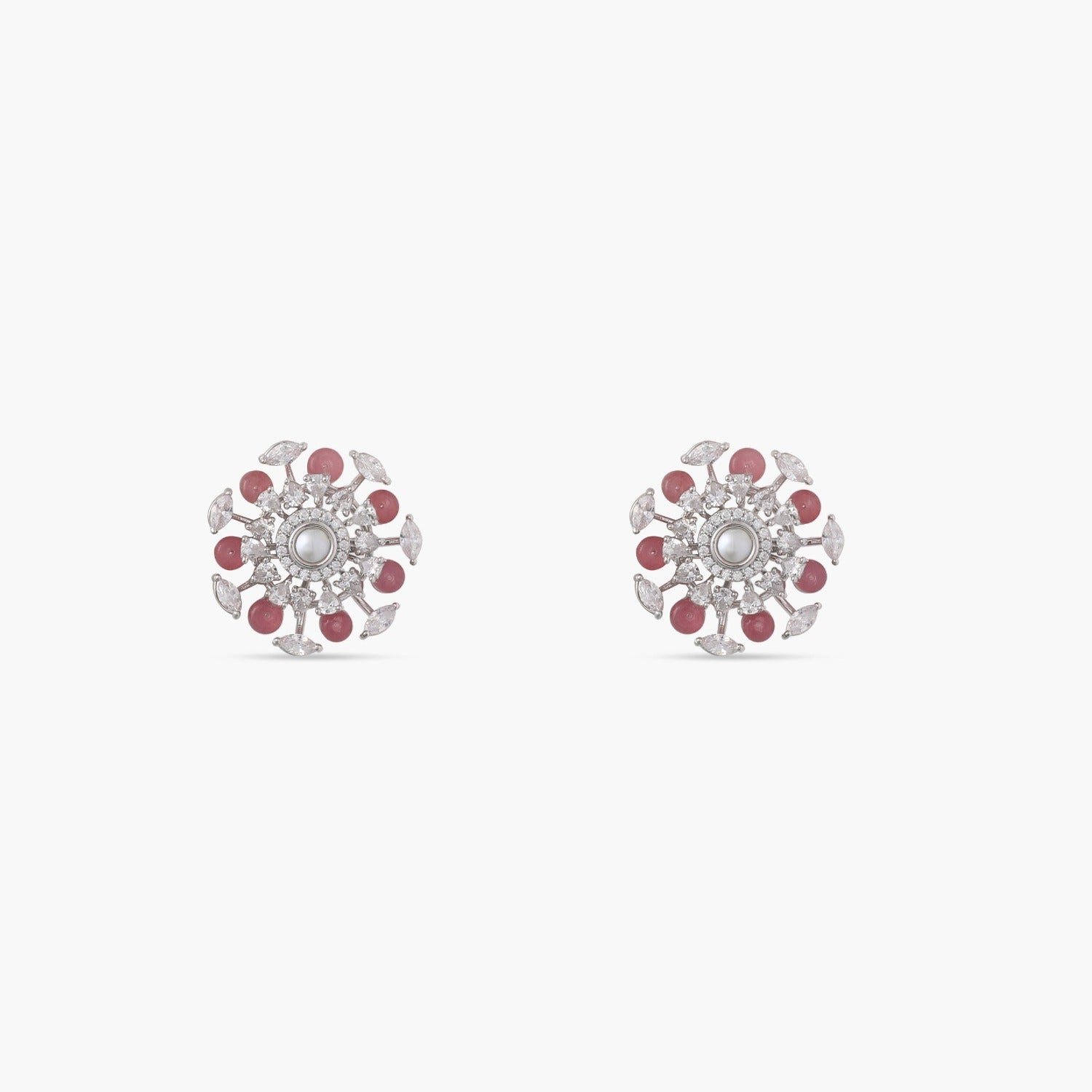 Timeless Pink Sparkle Silver CZ Studs Earrings