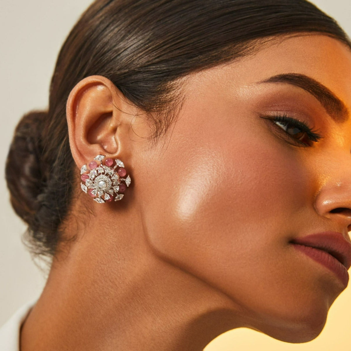 Timeless Pink Sparkle Silver CZ Studs Earrings