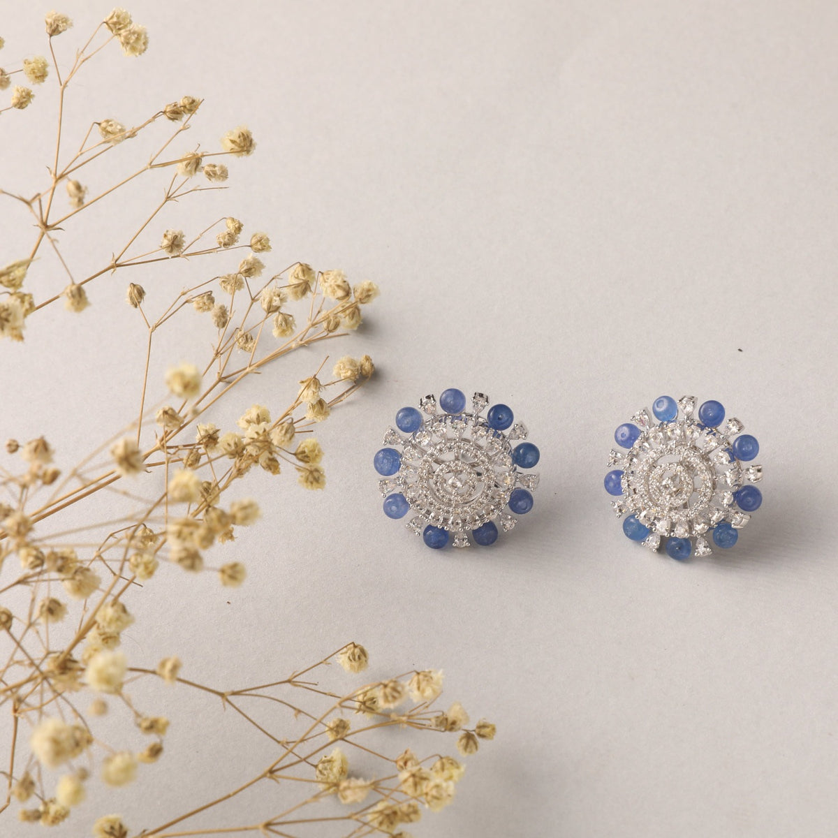 Radiant Blue Oasis Silver CZ Stud Earrings 