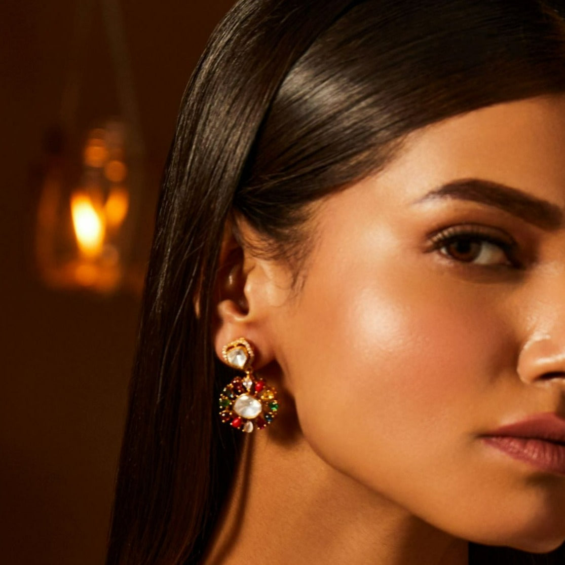 Earrings Navaratna and Moissanites Brilliance Silver Drop Earrings