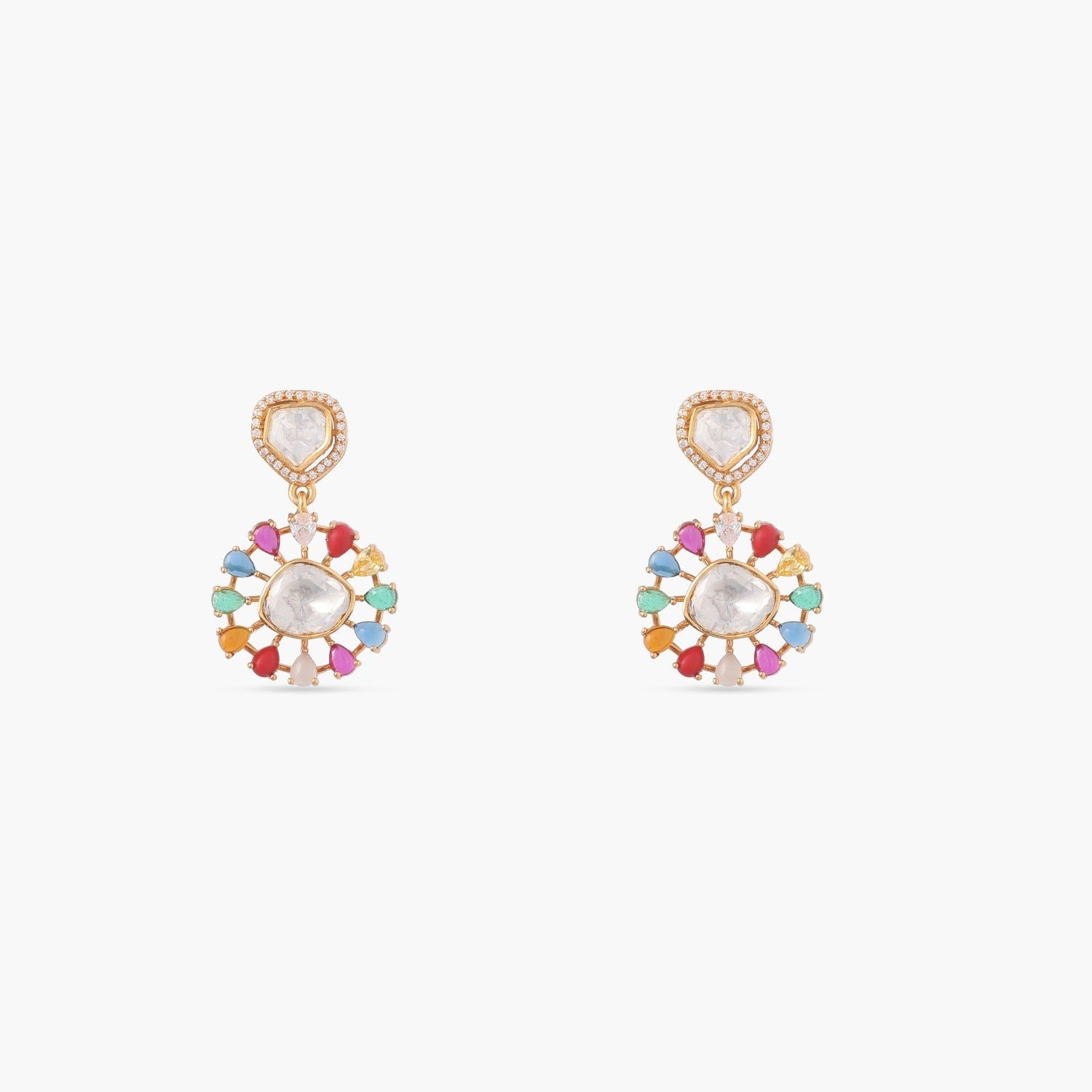 Earrings Navaratna and Moissanites Brilliance Silver Drop Earrings