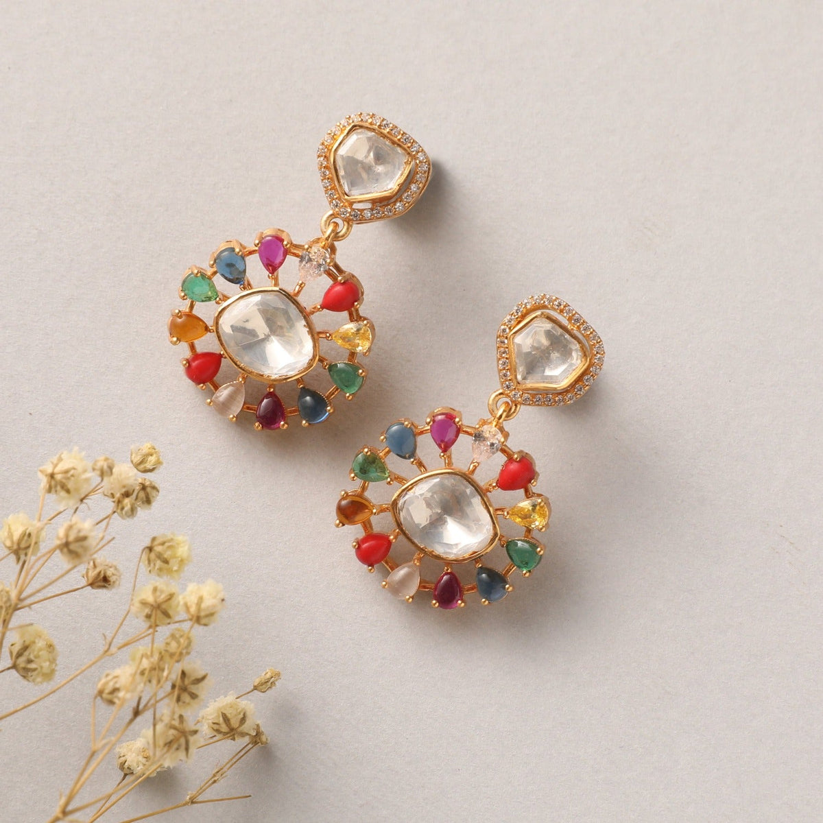 Earrings Navaratna and Moissanites Brilliance Silver Drop Earrings