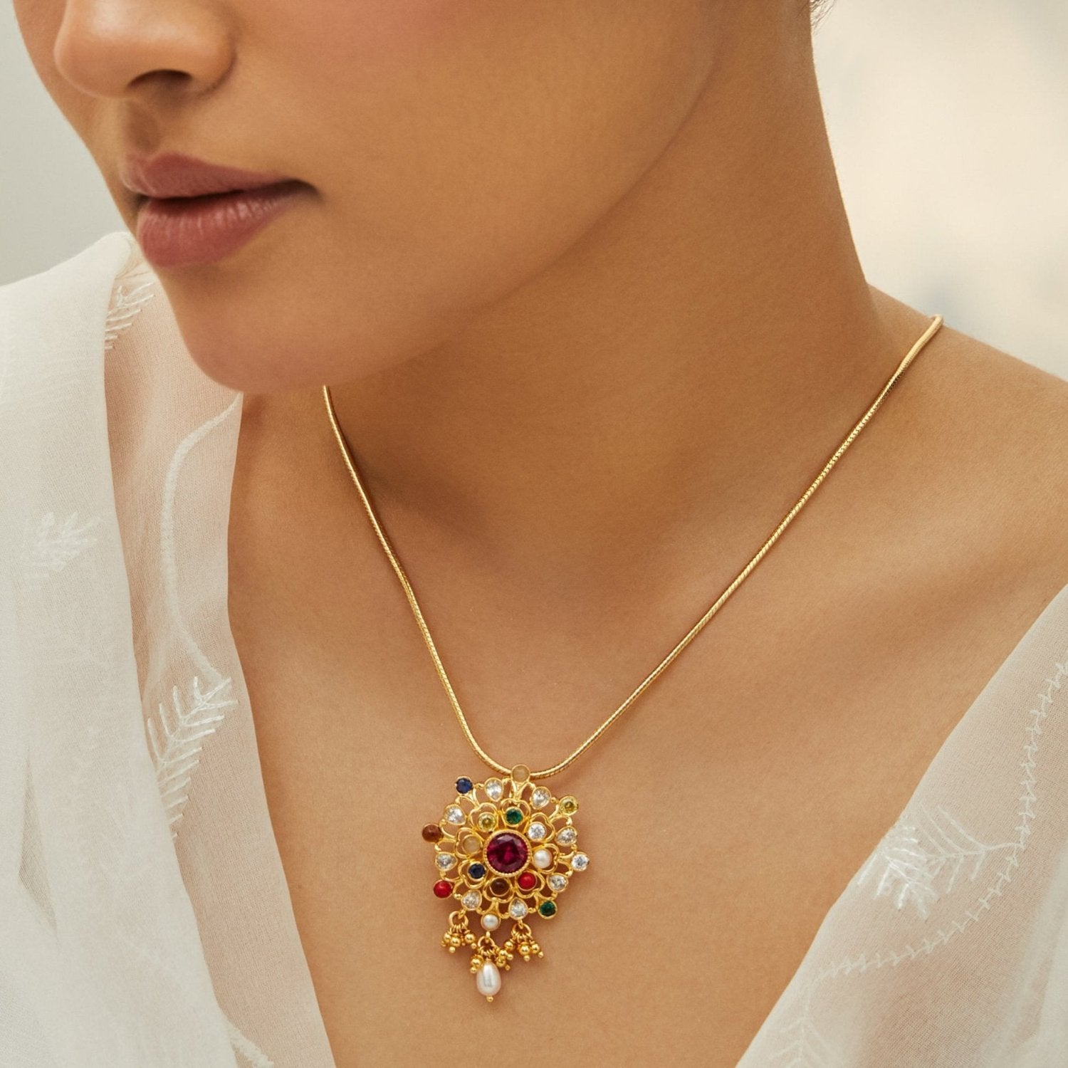 Discover Harmony Navaratna Silver Pendant Necklace Paksha