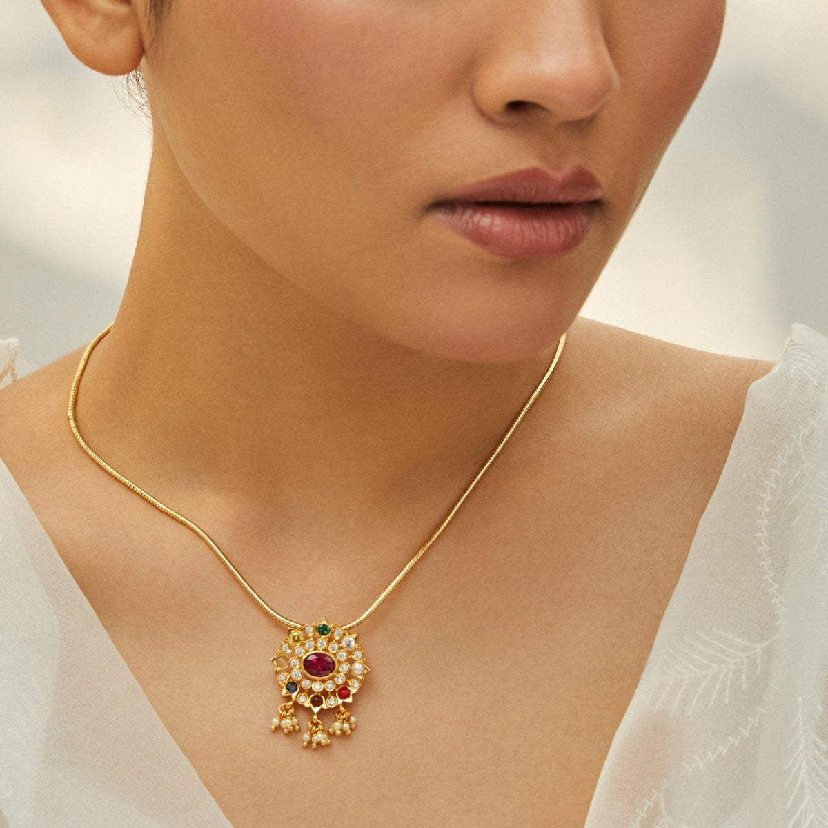 Pendants Radiance Navaratna Silver Pendant Necklace