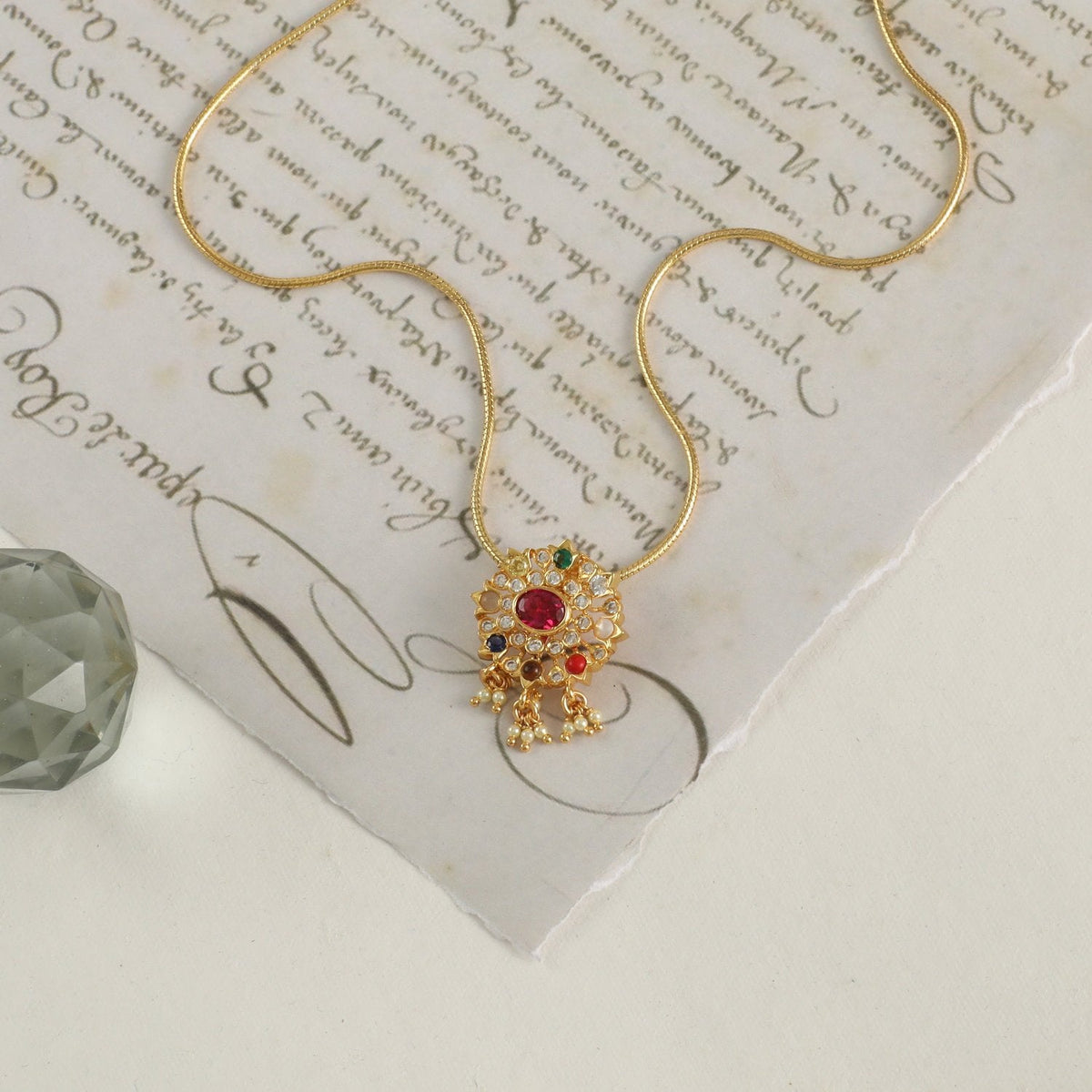 Pendants Radiance Navaratna Silver Pendant Necklace
