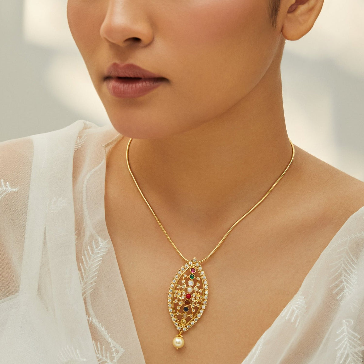 Amara Navratna Silver Pendant Necklace