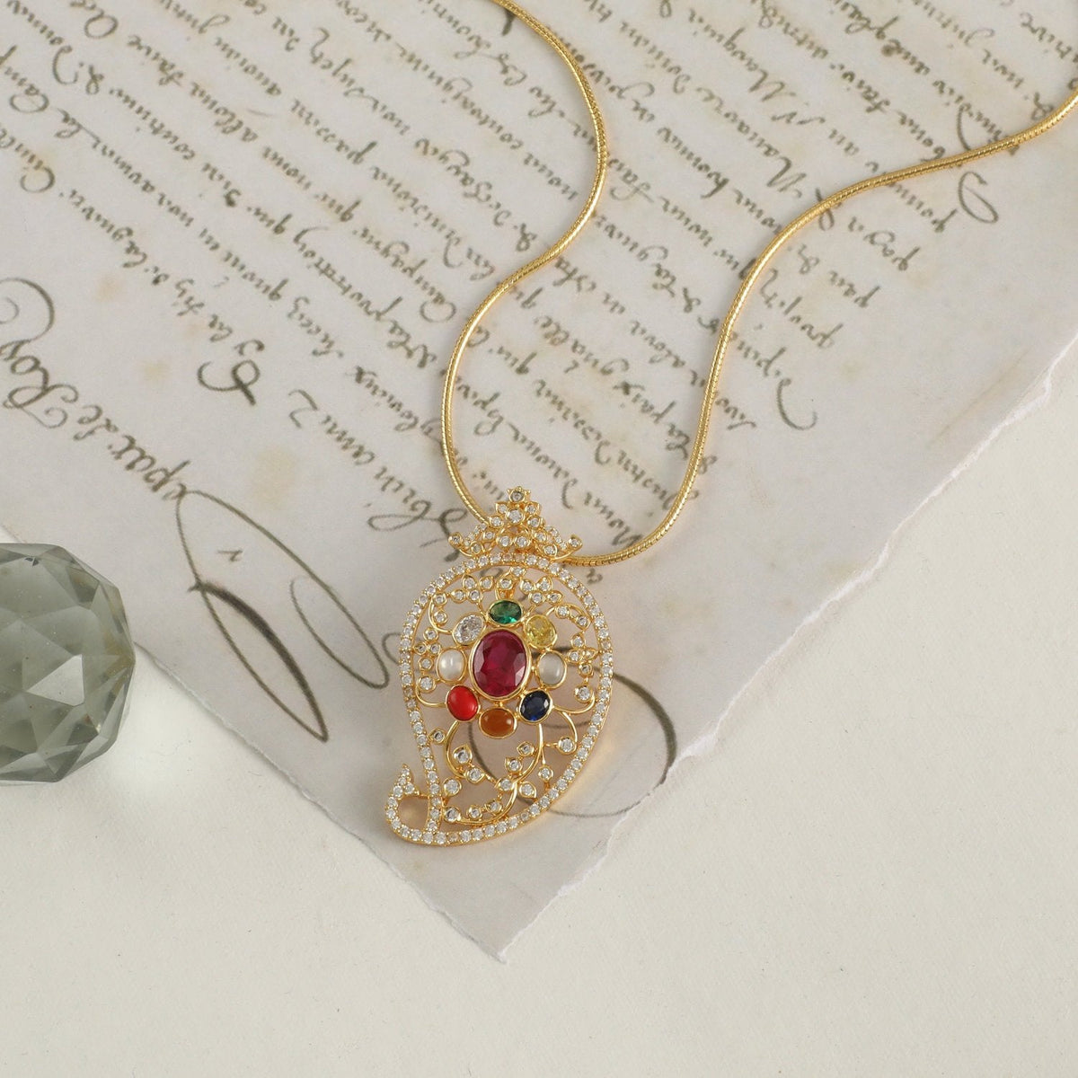 Pendants Majestic Navaratna Silver Pendant Necklace