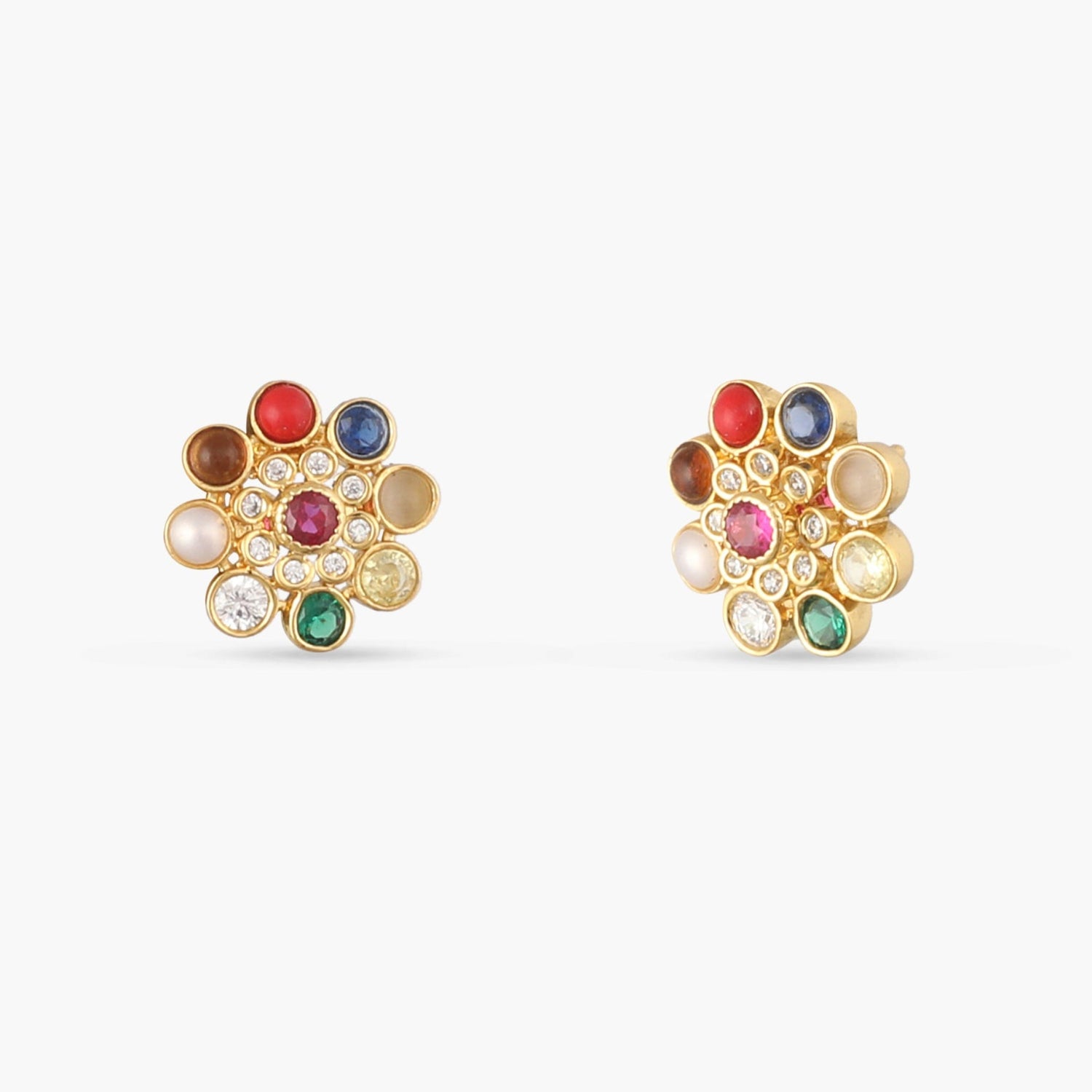 Varnika Navaratna Silver Stud Earrings