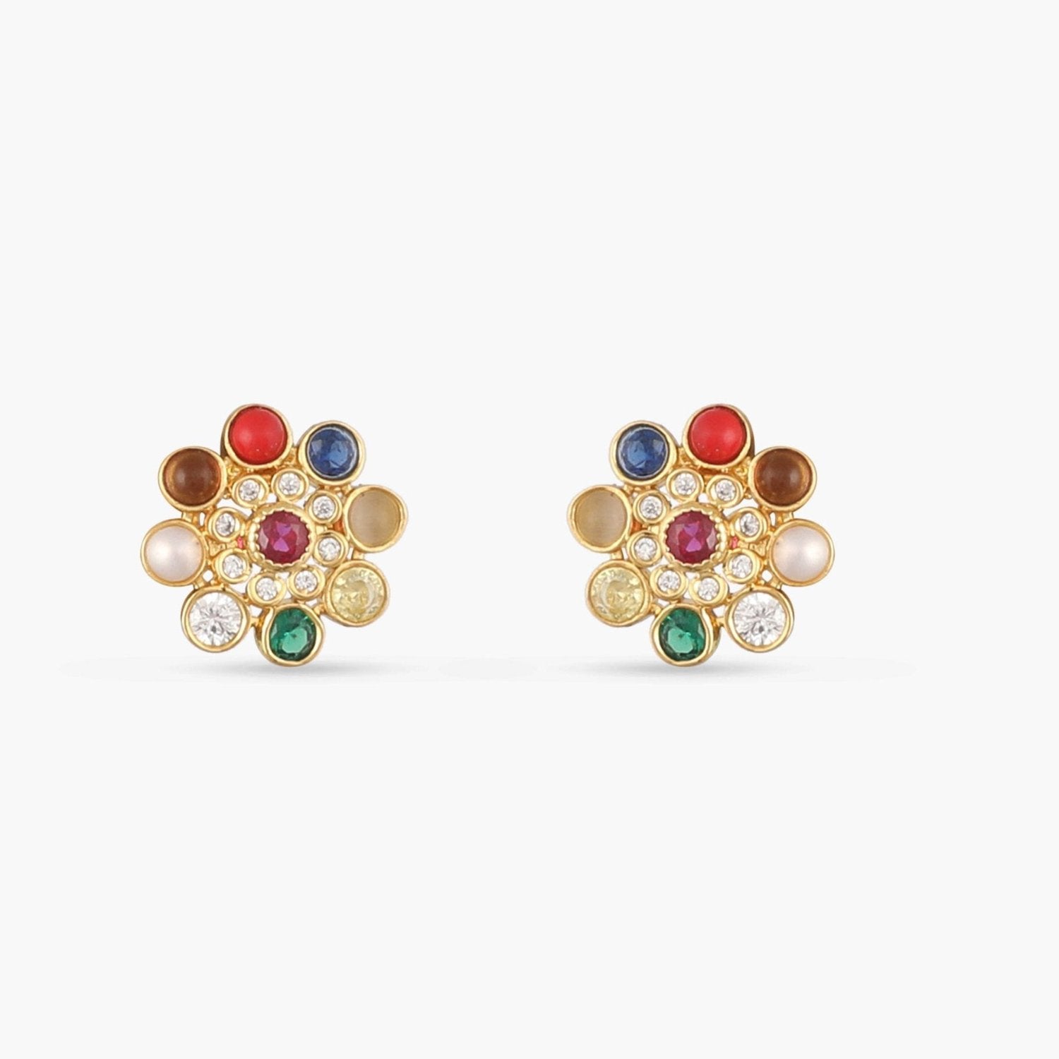 Varnika Navaratna Silver Stud Earrings