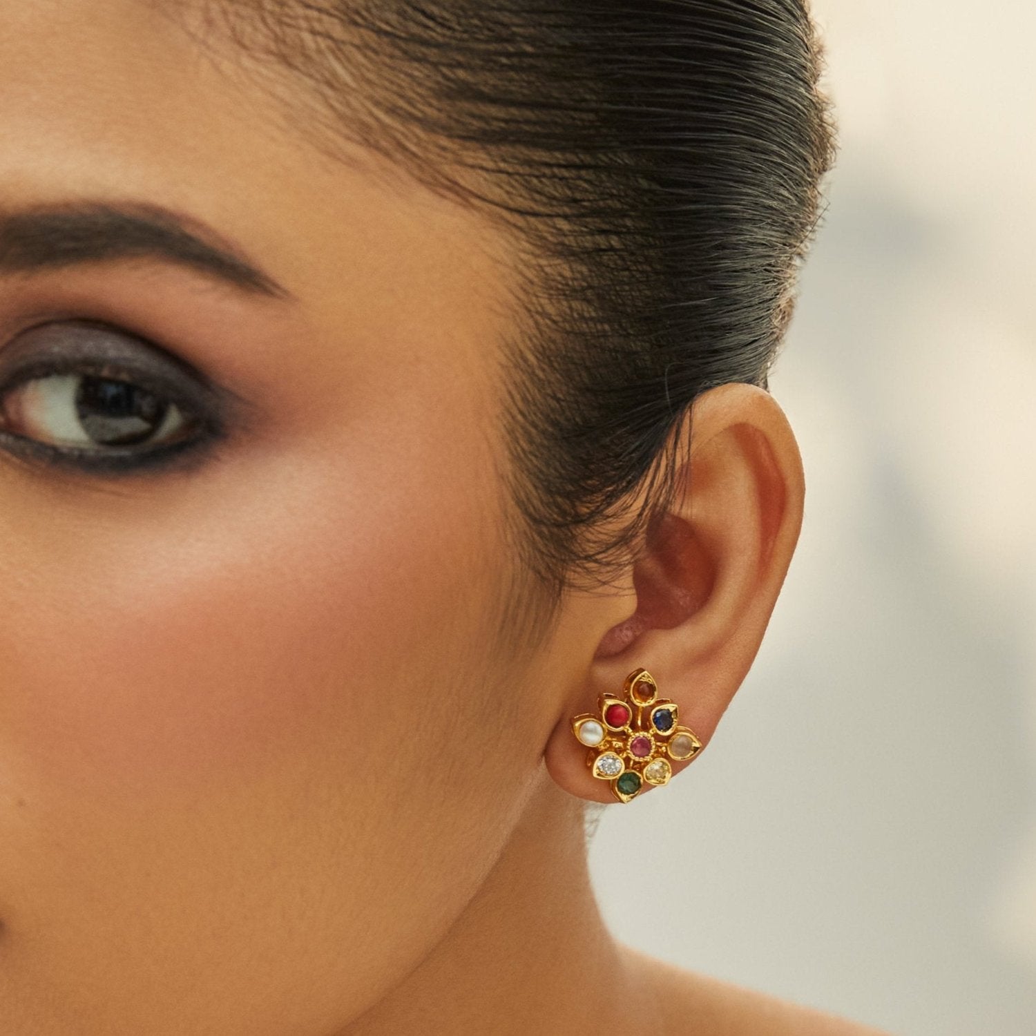 Navanya Navaratna Silver Stud Earrings