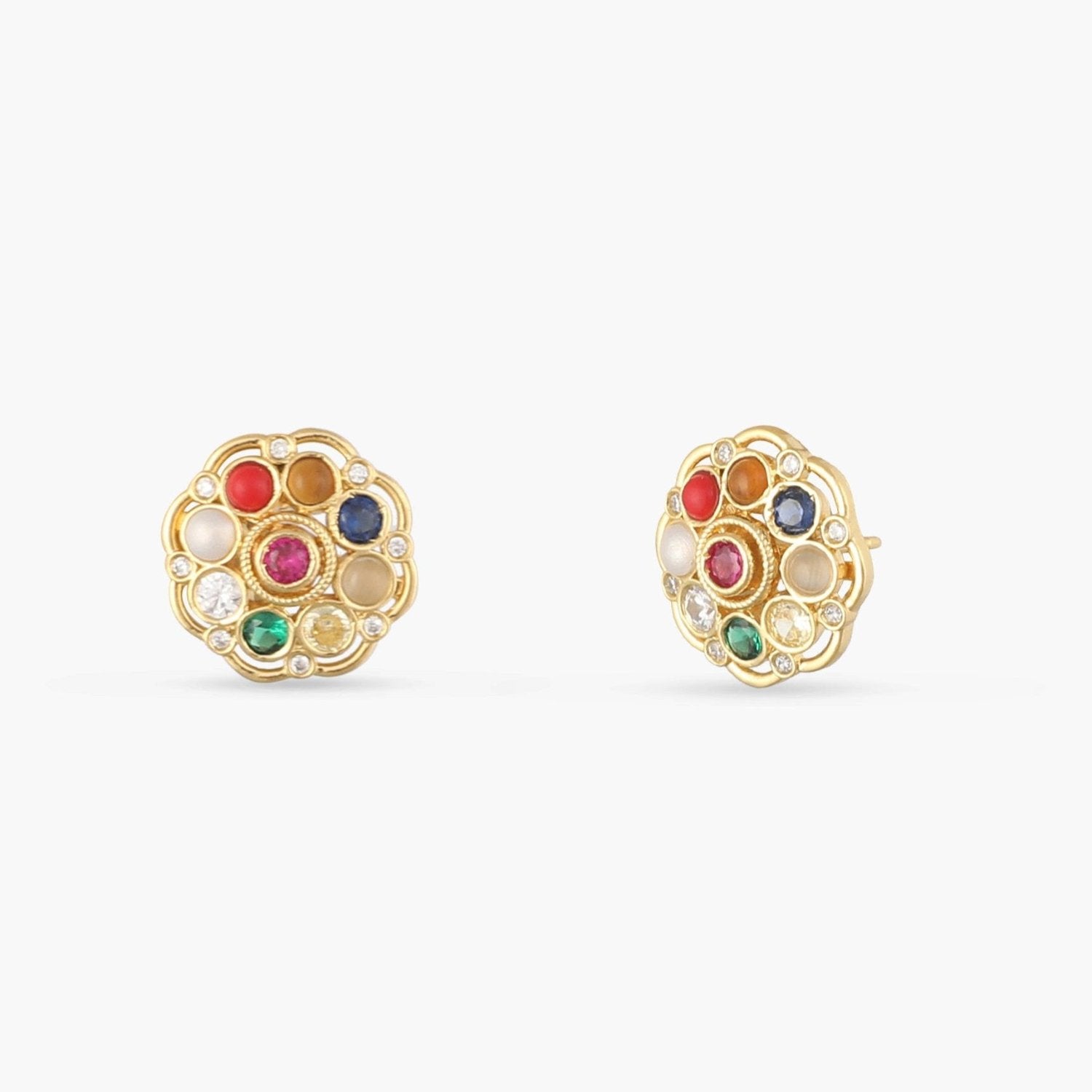 Sarika Navaratna Silver Stud Earrings