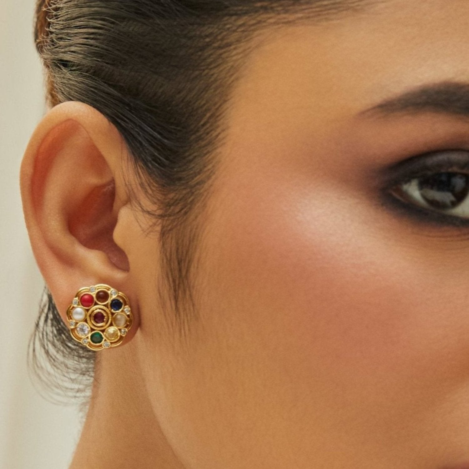 Earrings Sarika Navaratna Silver Stud Earrings