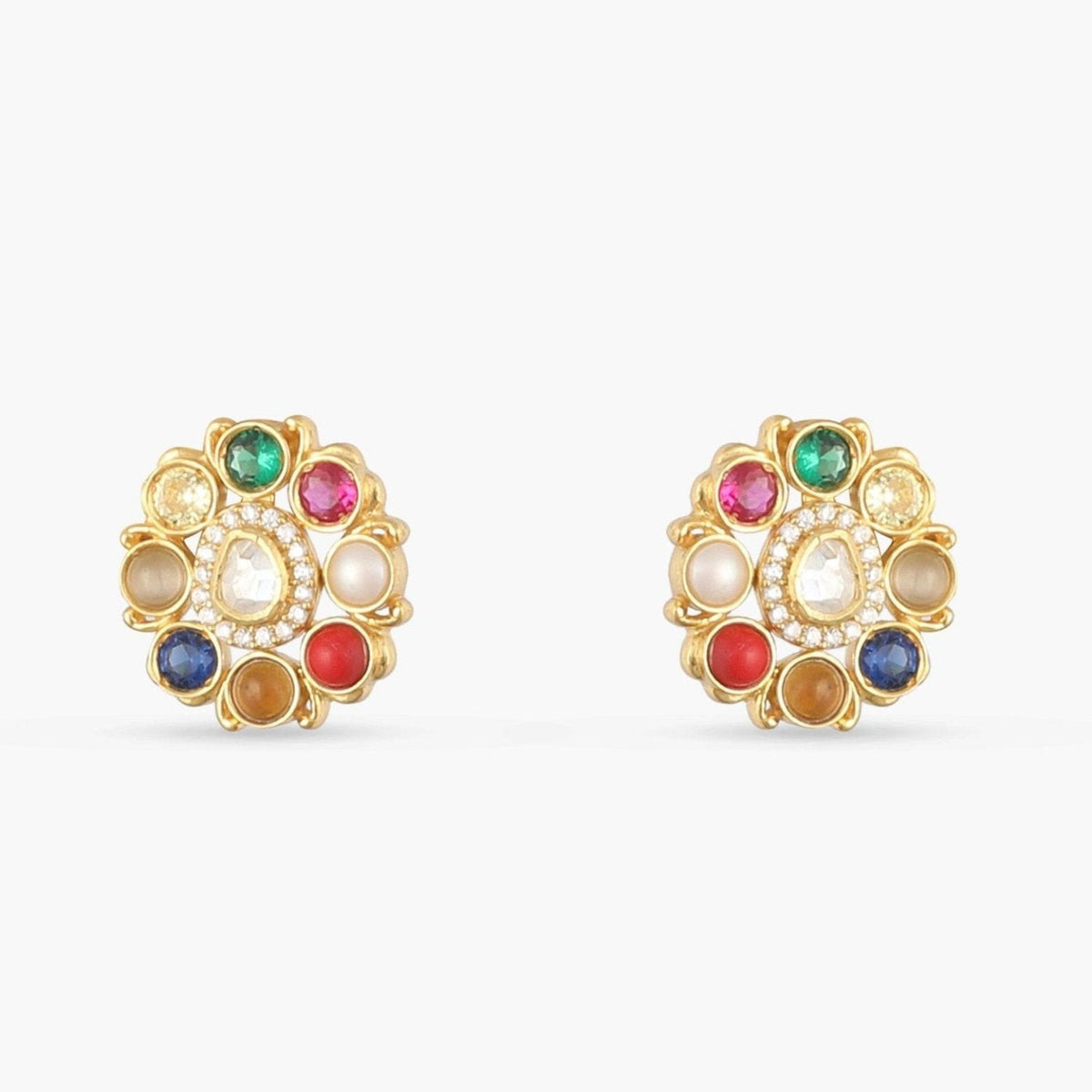 Anvaya Navaratna Silver Stud Earrings