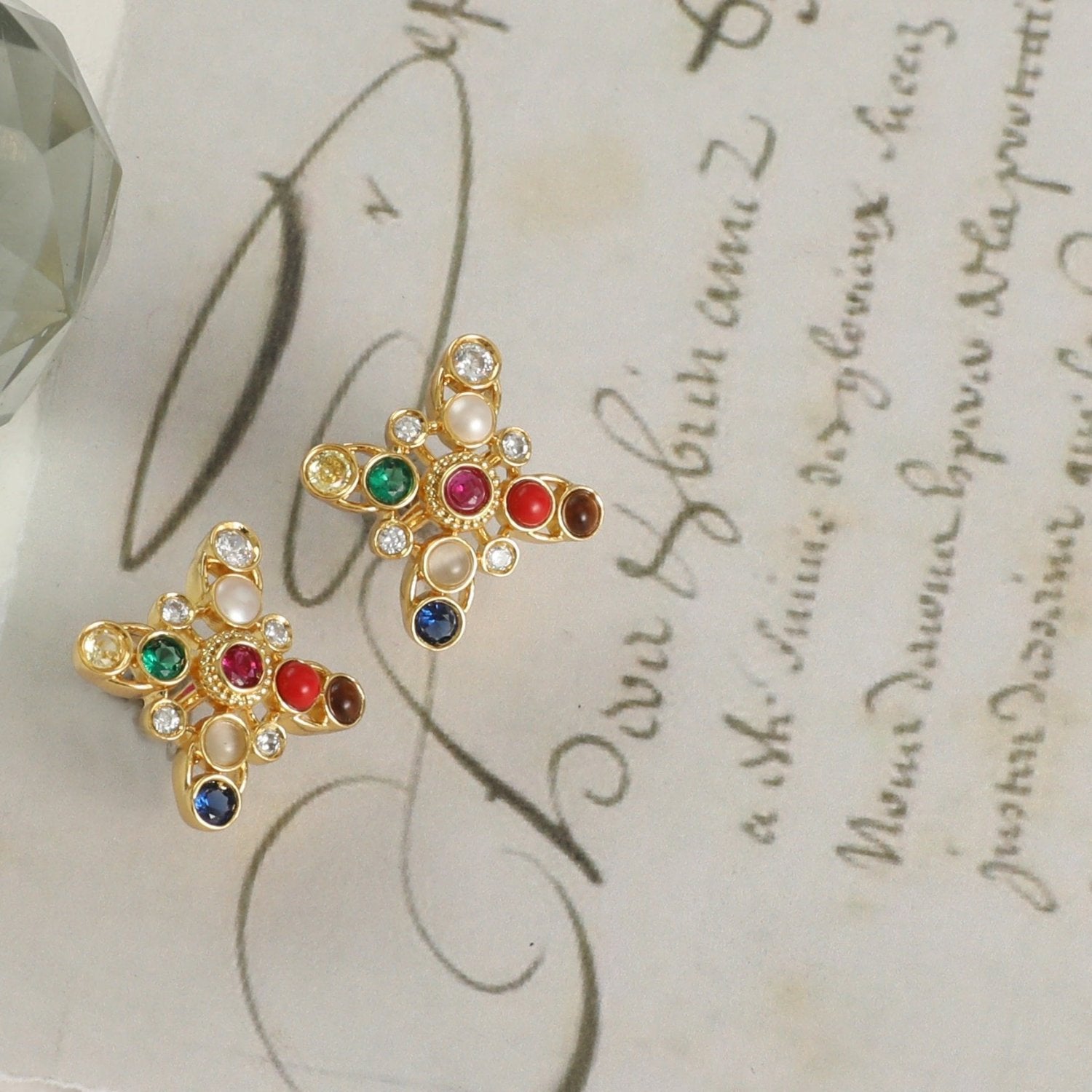 Navaratna Grace Silver Stud Earrings