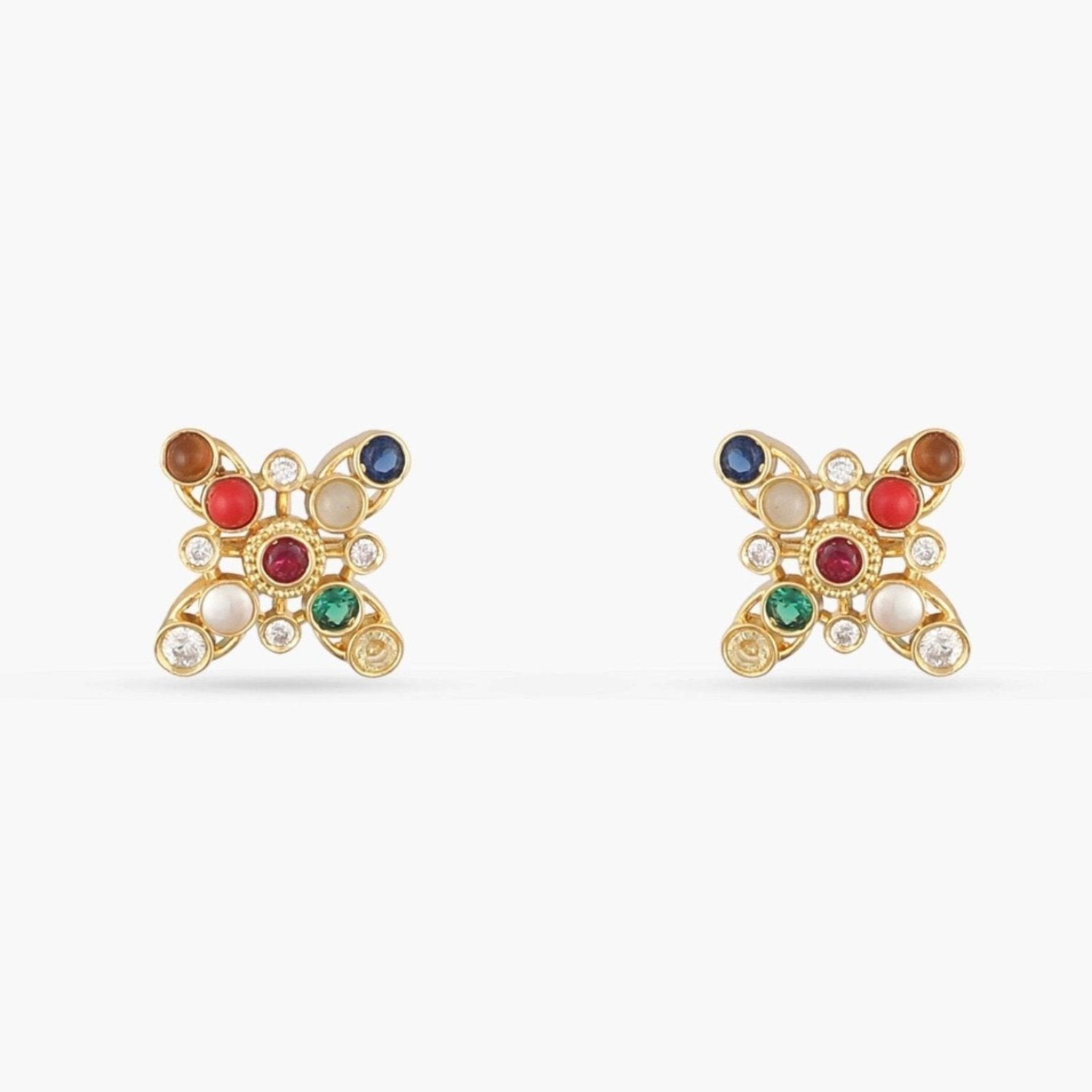 Navaratna Grace Silver Stud Earrings