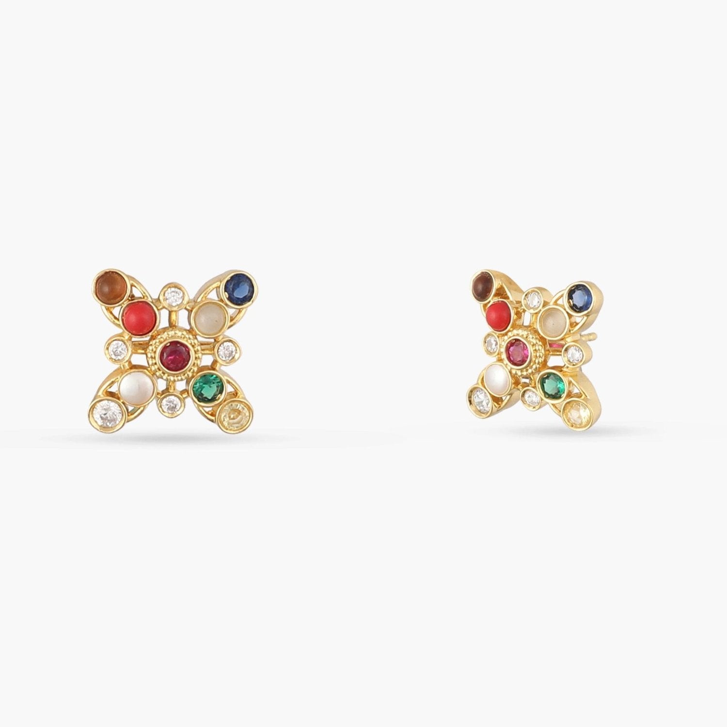 Navaratna Grace Silver Stud Earrings